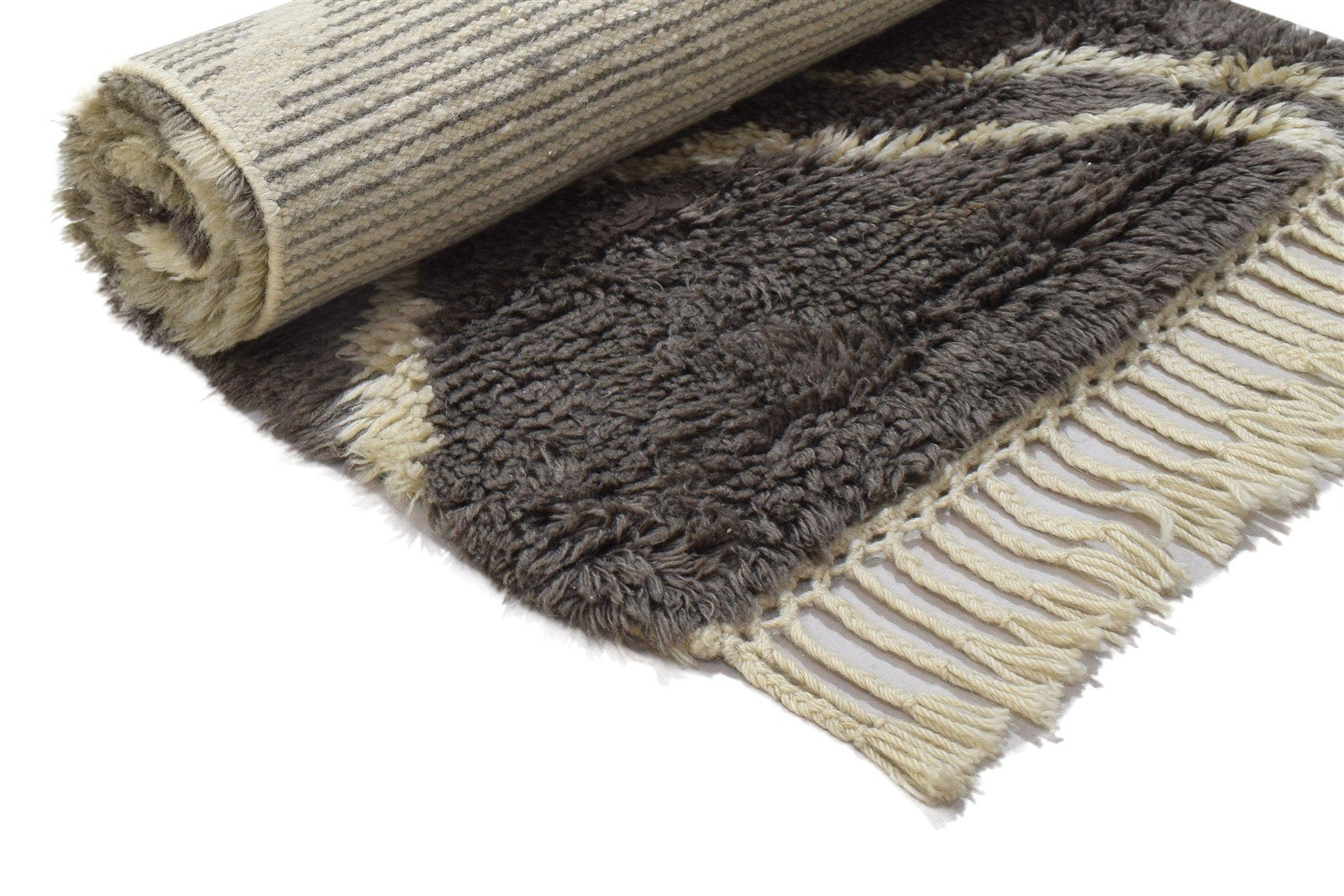 Hand Knotted Grey Wool Rug 3' X 5' Shag Moroccan Geometric Small Carpet Area Rug