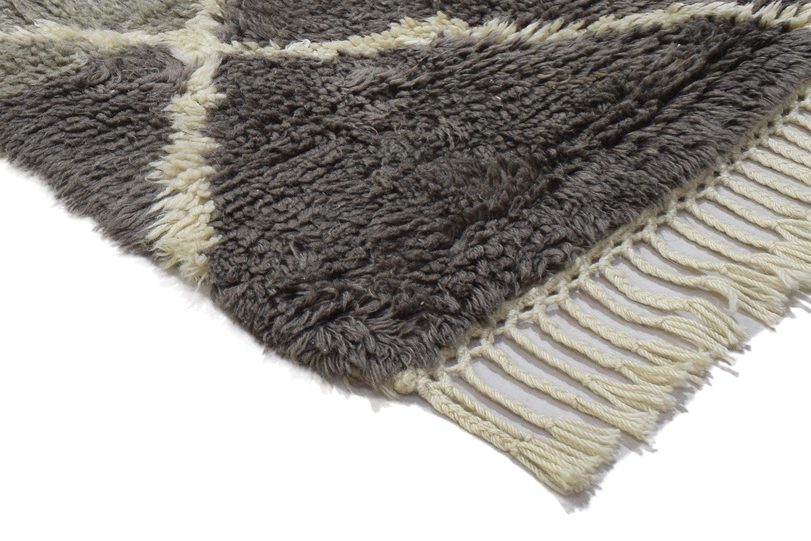 Hand Knotted Grey Wool Rug 3' X 5' Shag Moroccan Geometric Small Carpet Area Rug