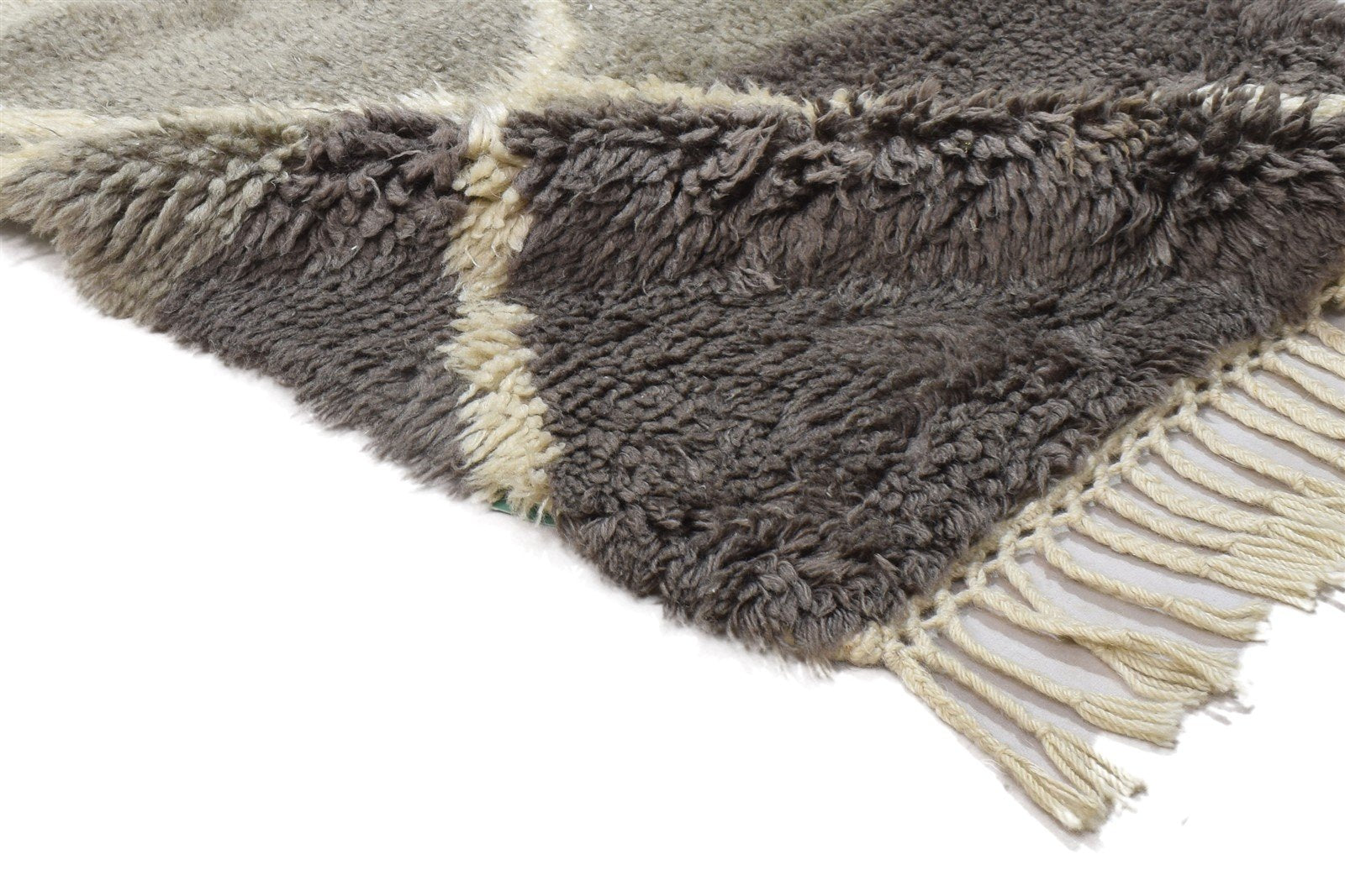 Hand Knotted Grey Wool Rug 3' X 5' Shag Moroccan Geometric Small Carpet Area Rug