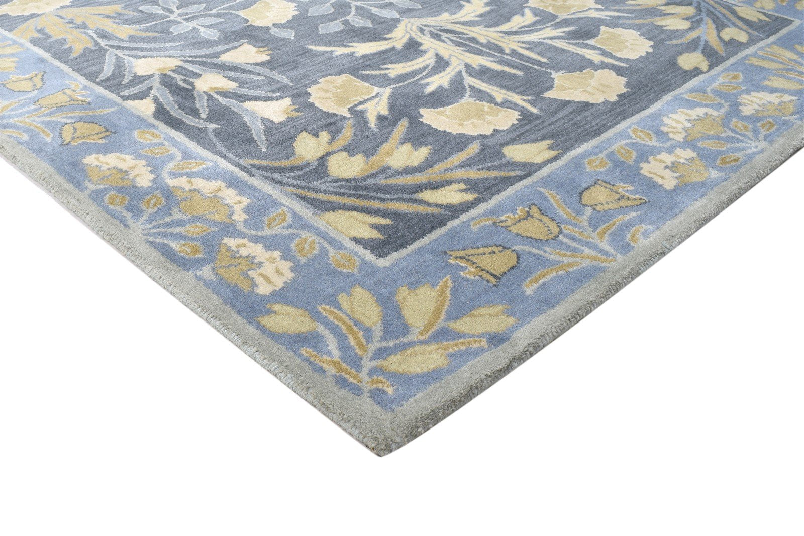 Blue Wool Rug 5' X 8' Modern Hand Tufted French Floral Room Size Carpet Area Rug
