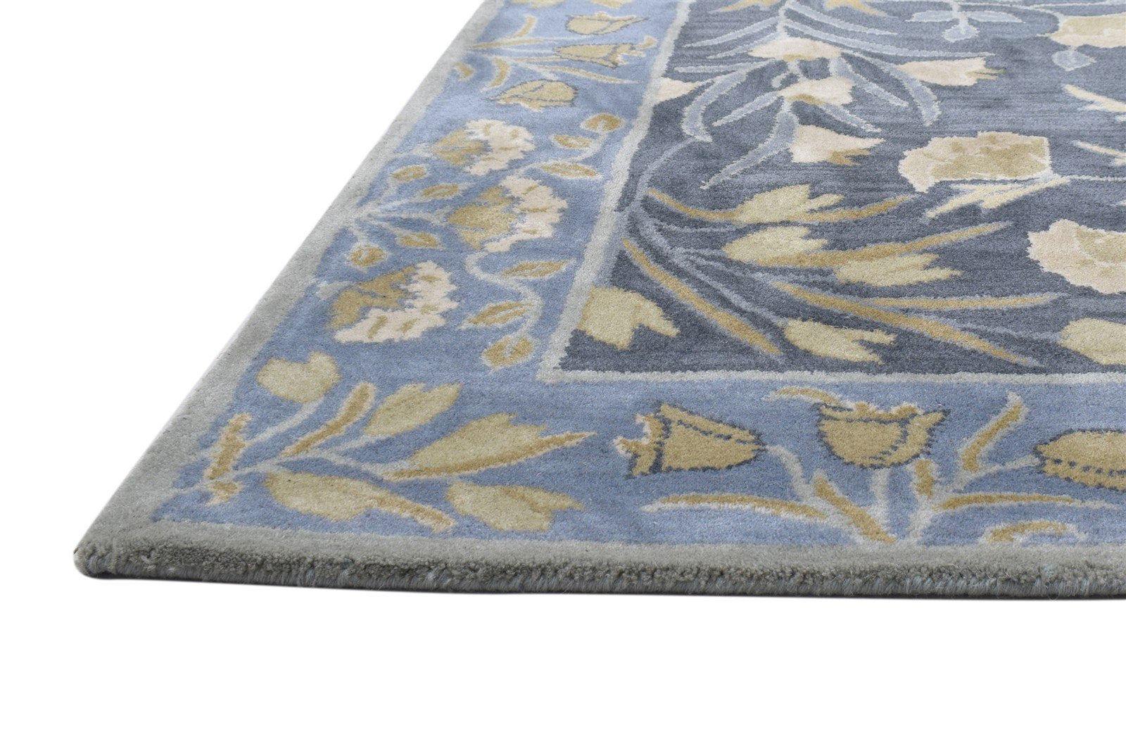 Blue Wool Rug 5' X 8' Modern Hand Tufted French Floral Room Size Carpet Area Rug