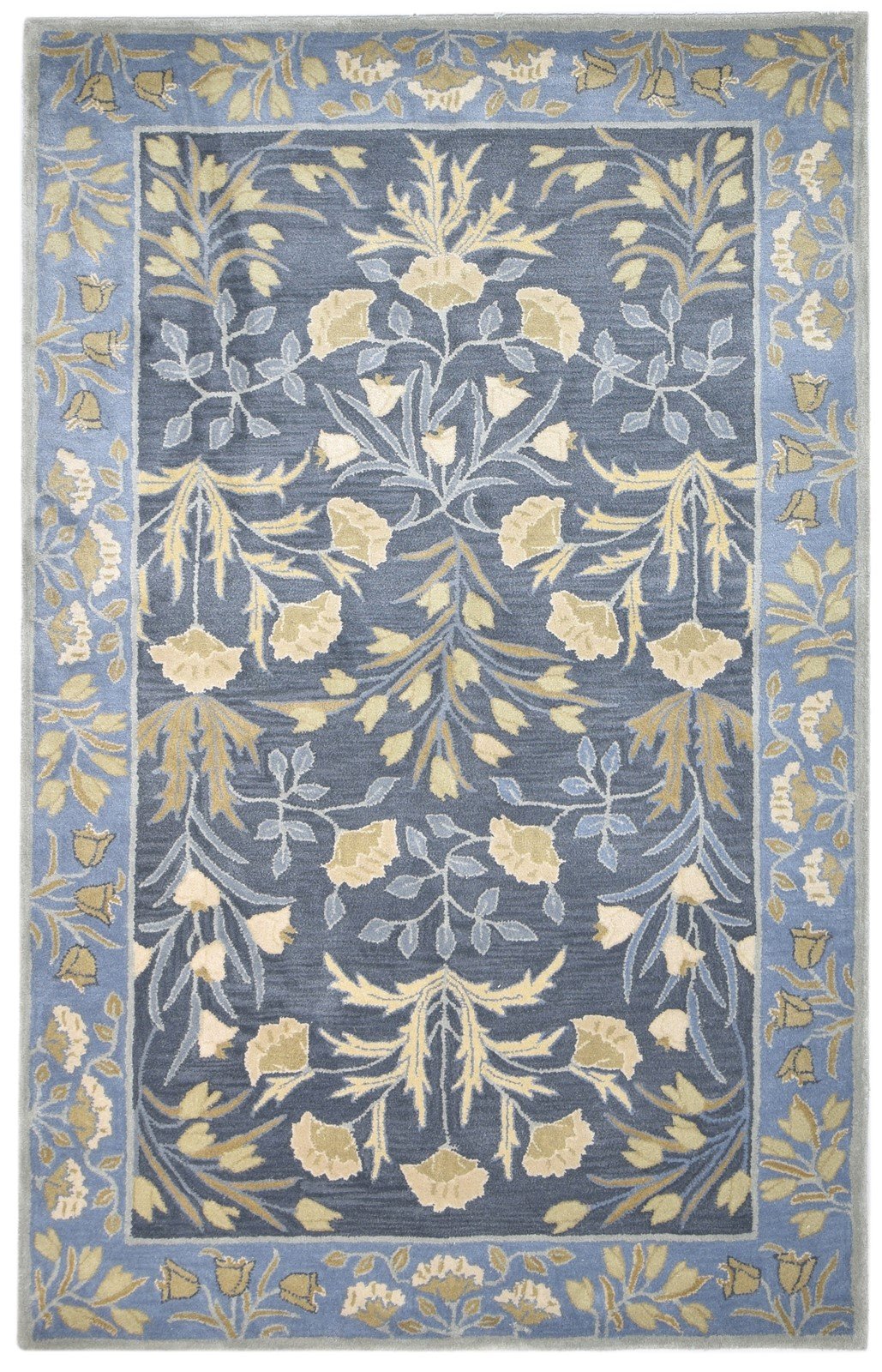 Blue Wool Rug 5' X 8' Modern Hand Tufted French Floral Room Size Carpet Area Rug