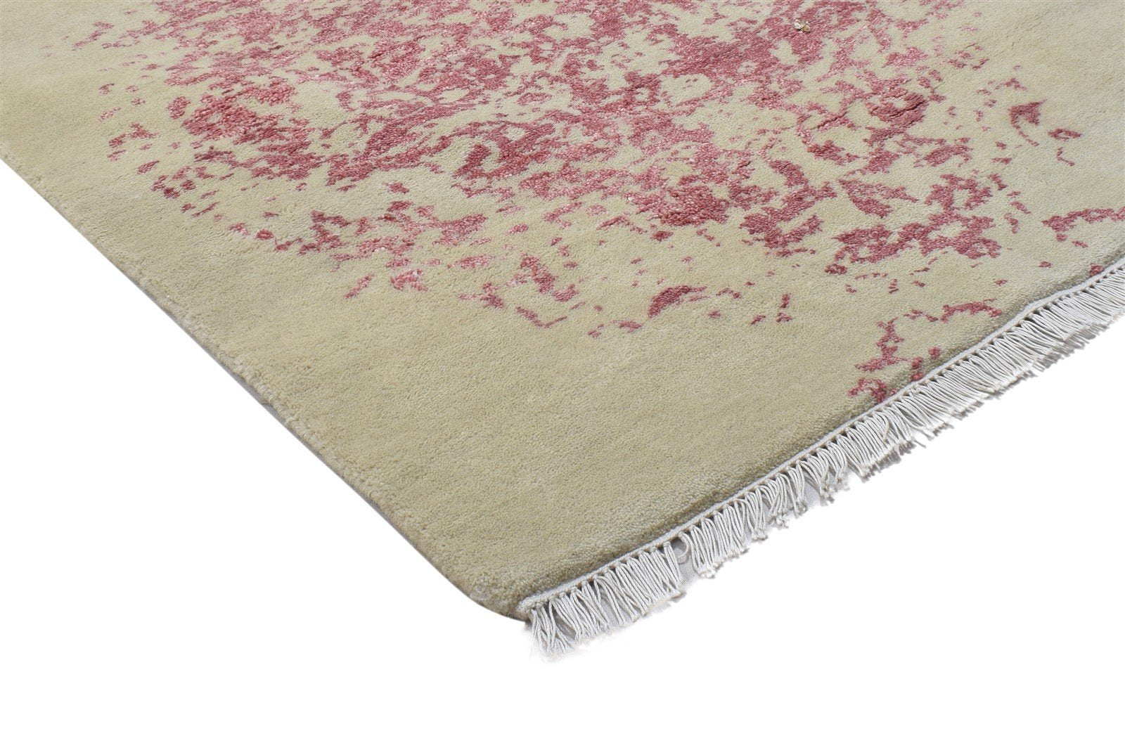 Hand Knotted Beige Wool / Silk Rug 3X7 Modern Scandinavian Abstract Small Area Rug