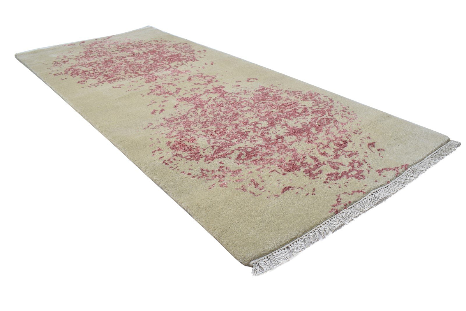 Hand Knotted Beige Wool / Silk Rug 3X7 Modern Scandinavian Abstract Small Area Rug
