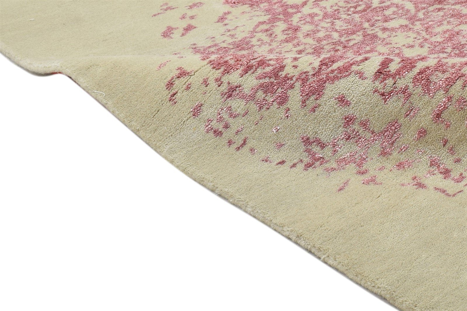 Hand Knotted Beige Wool / Silk Rug 3X7 Modern Scandinavian Abstract Small Area Rug