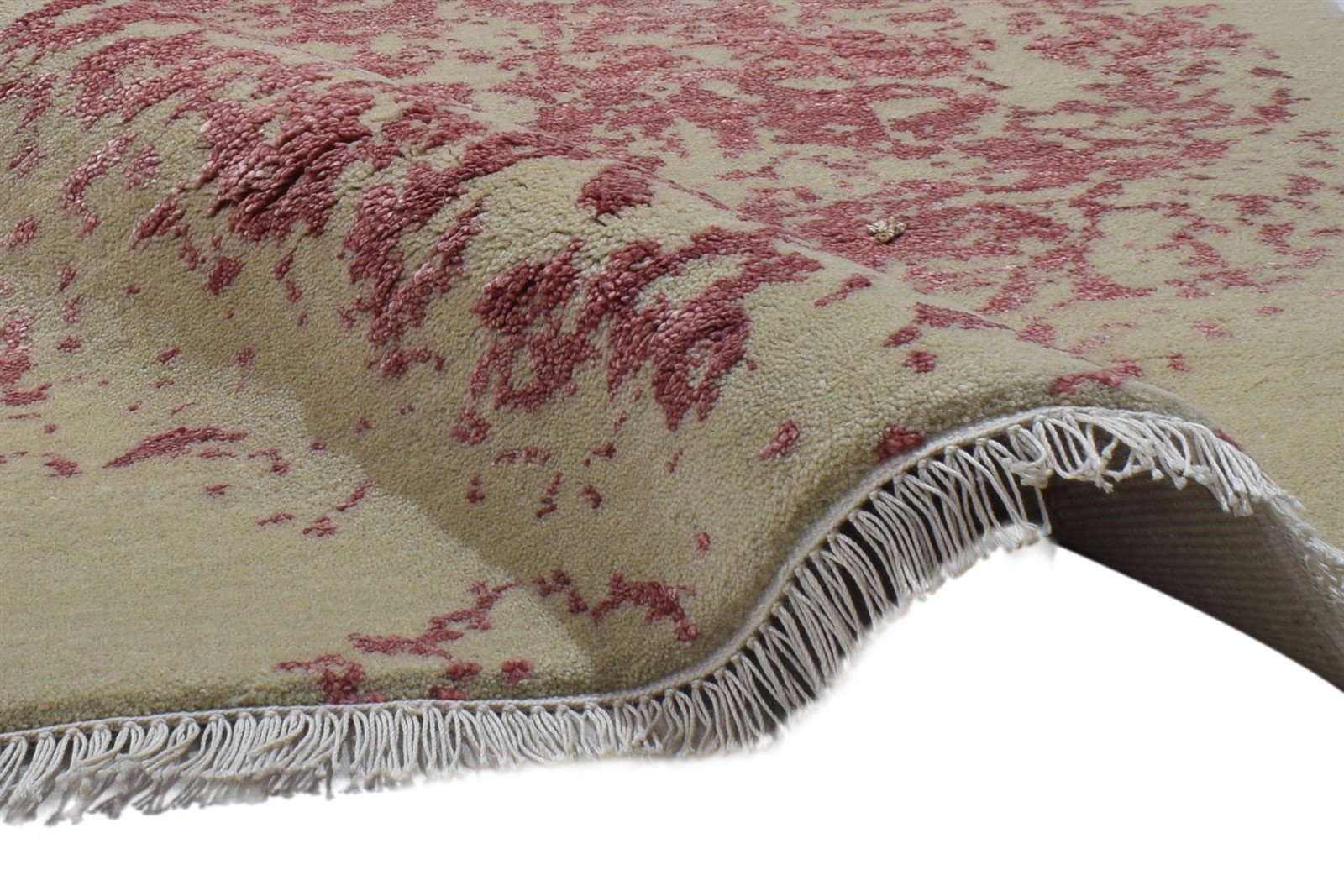Hand Knotted Beige Wool / Silk Rug 3X7 Modern Scandinavian Abstract Small Area Rug