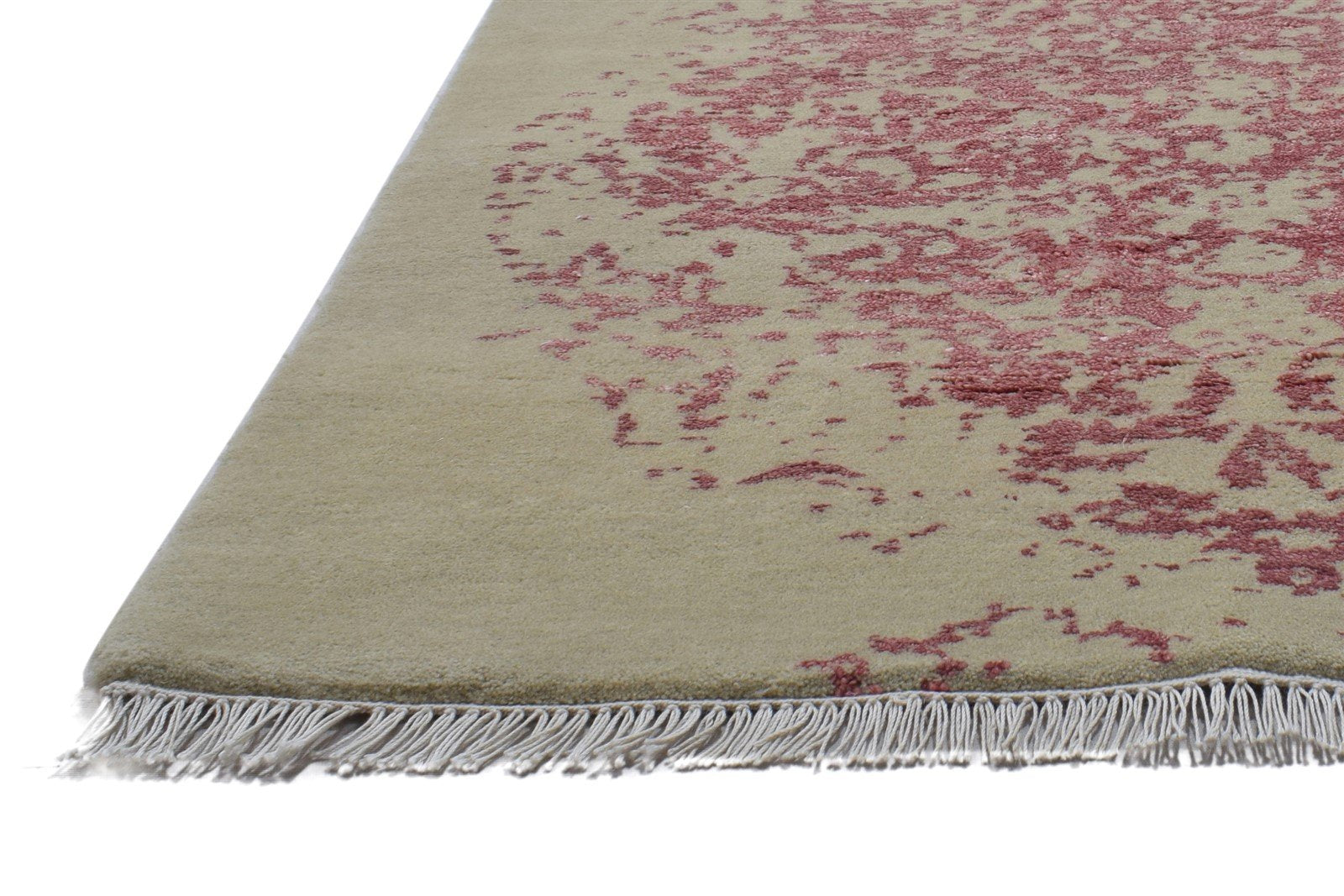 Hand Knotted Beige Wool / Silk Rug 3X7 Modern Scandinavian Abstract Small Area Rug