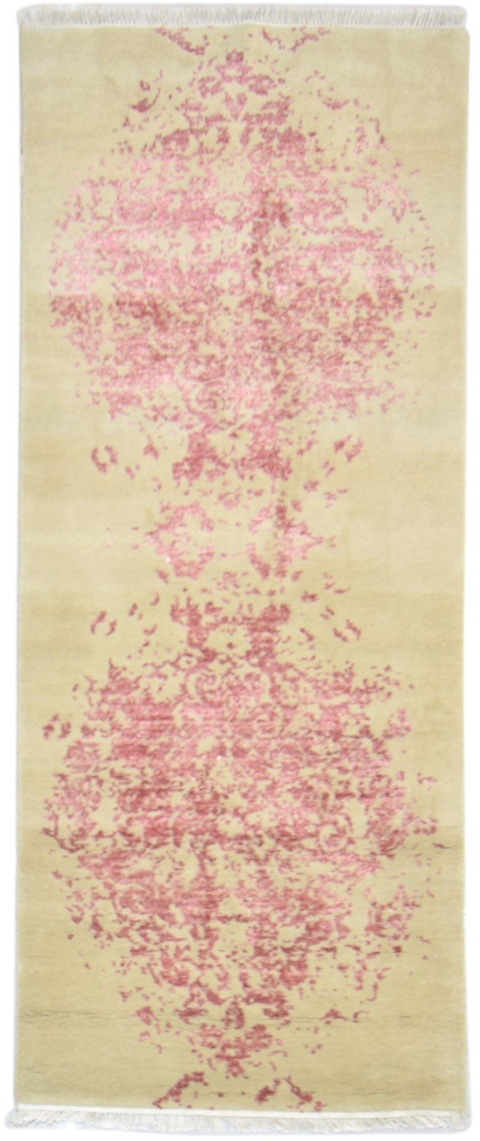 Hand Knotted Beige Wool / Silk Rug 3X7 Modern Scandinavian Abstract Small Area Rug