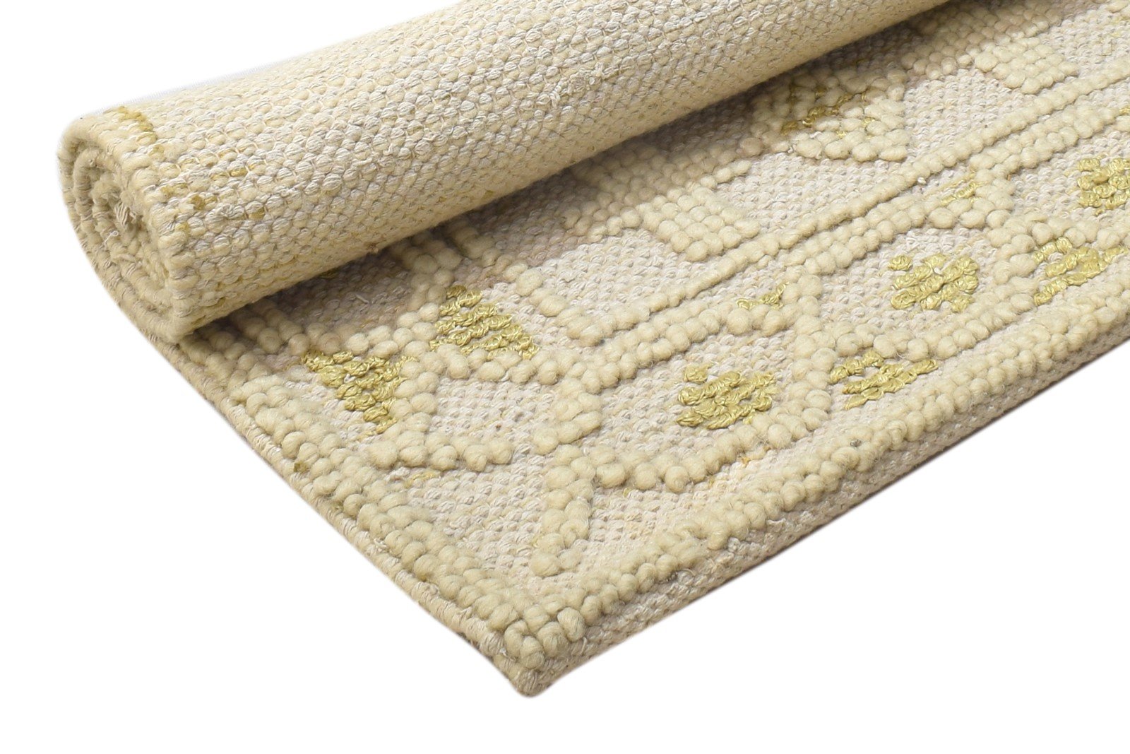 Hand Woven Beige Wool / Silk Rug 2' X 3' Modern Moroccan Geometric Small Carpet Area Rug