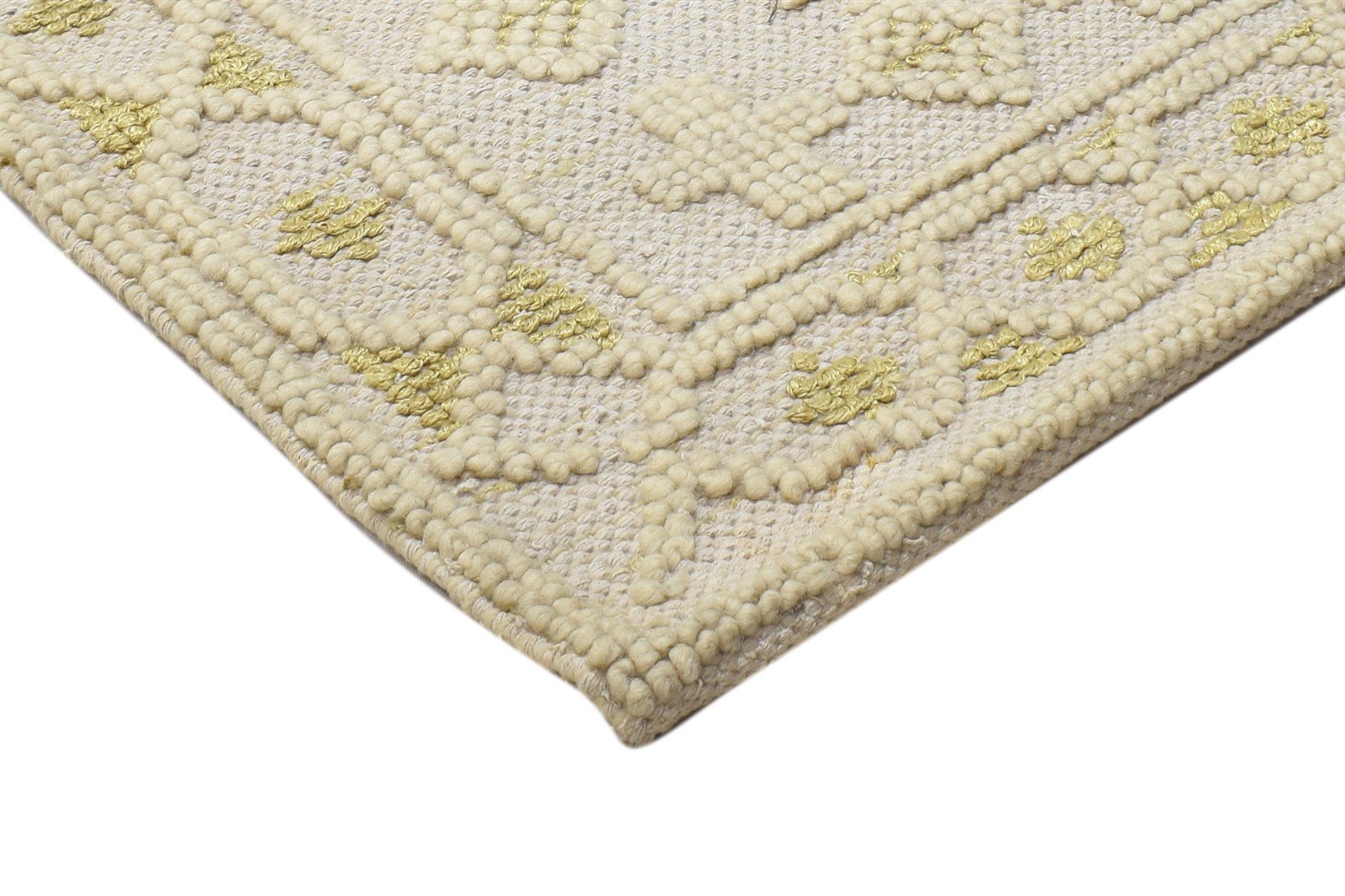 Hand Woven Beige Wool / Silk Rug 2' X 3' Modern Moroccan Geometric Small Carpet Area Rug