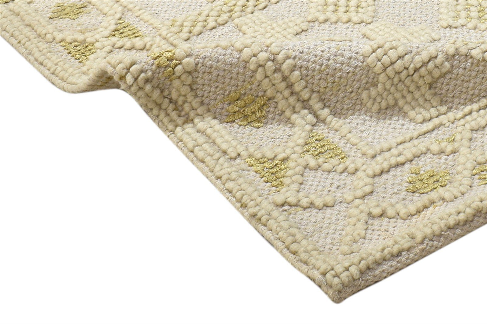Hand Woven Beige Wool / Silk Rug 2' X 3' Modern Moroccan Geometric Small Carpet Area Rug