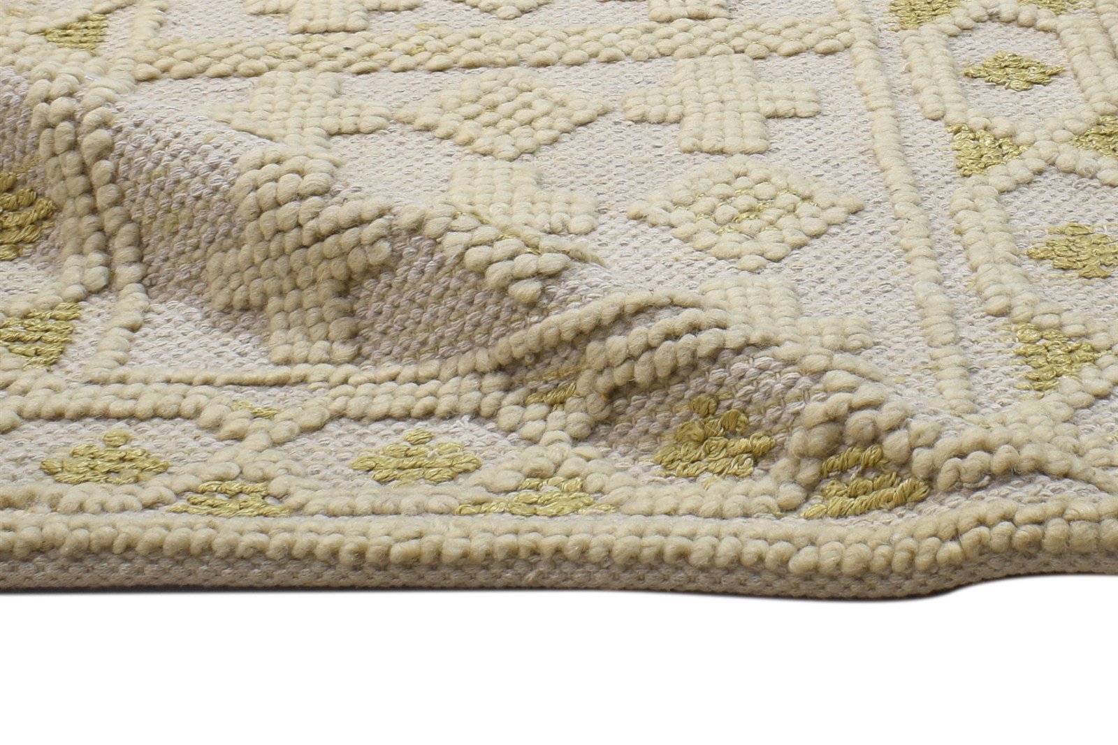 Hand Woven Beige Wool / Silk Rug 2' X 3' Modern Moroccan Geometric Small Carpet Area Rug