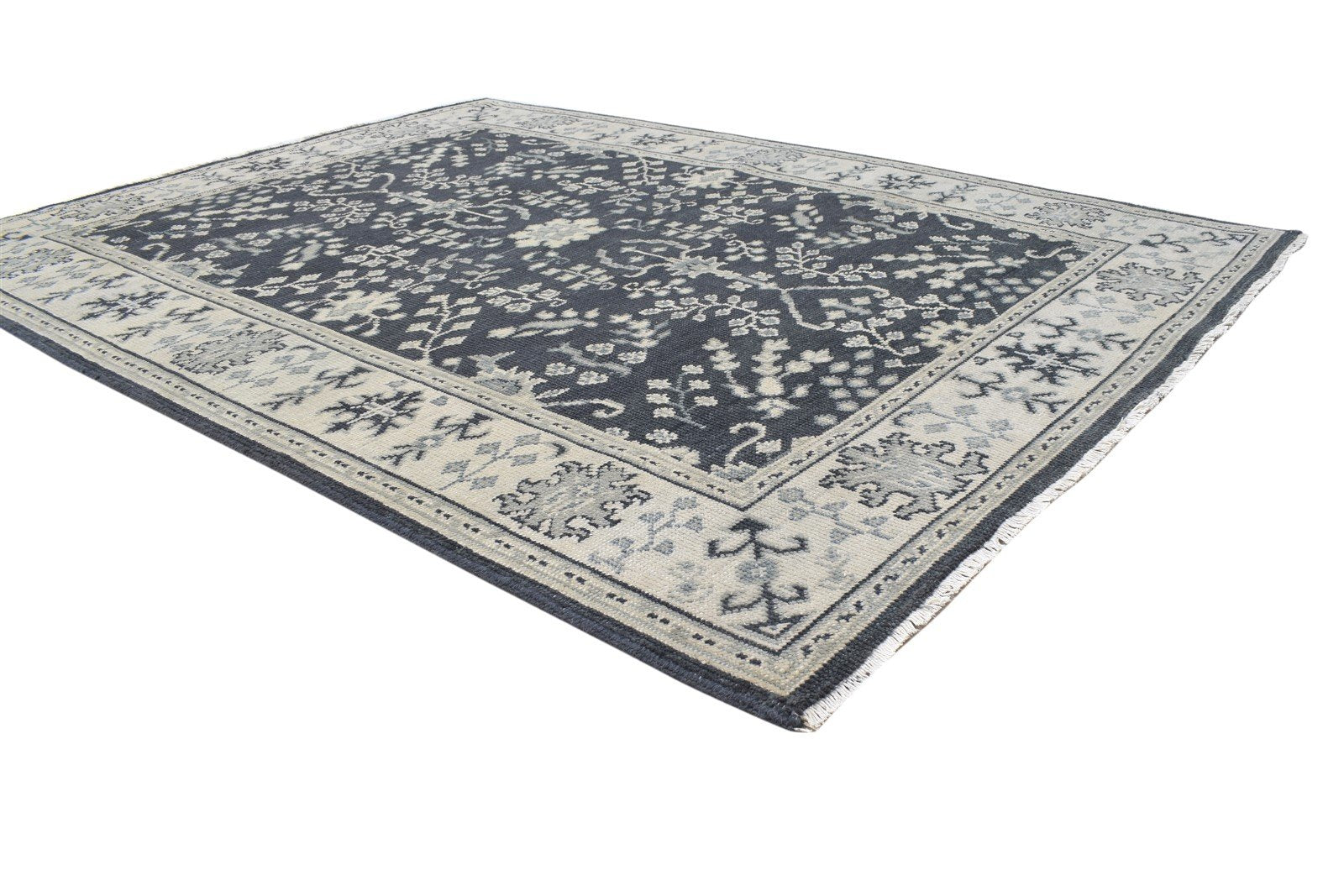Wool Charcoal Rug 5X7 Persian Hand Knotted Sarouk-Indian Oriental Room Size Area Rug