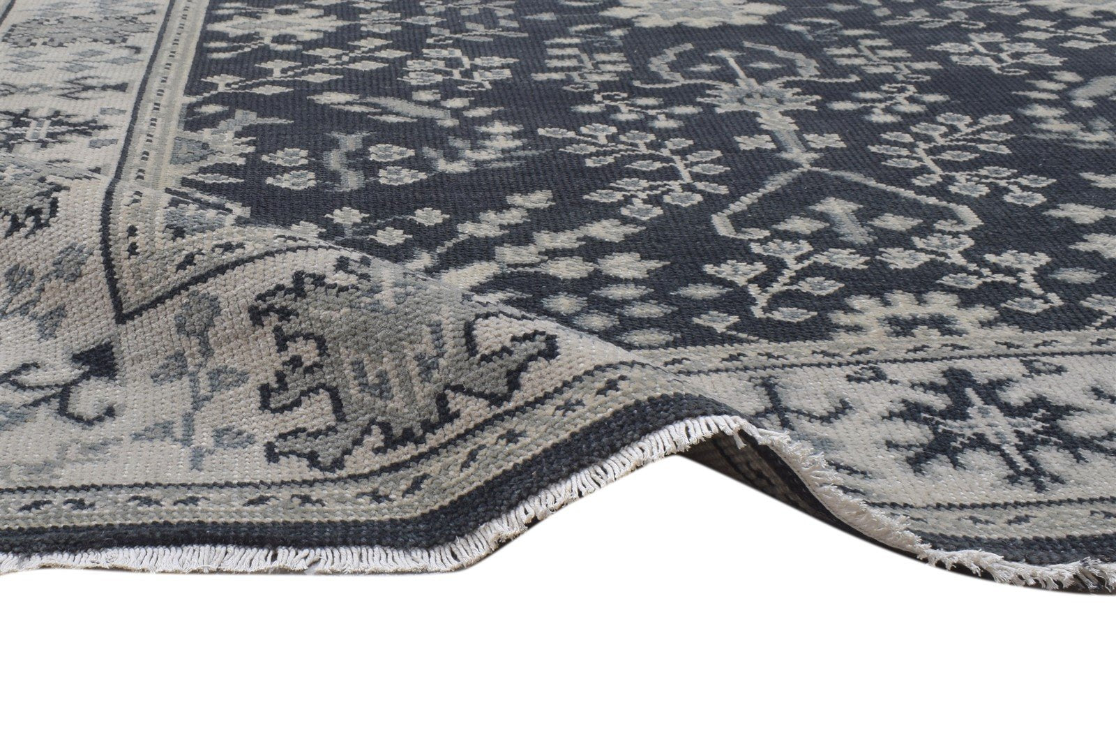 Wool Charcoal Rug 5X7 Persian Hand Knotted Sarouk-Indian Oriental Room Size Area Rug