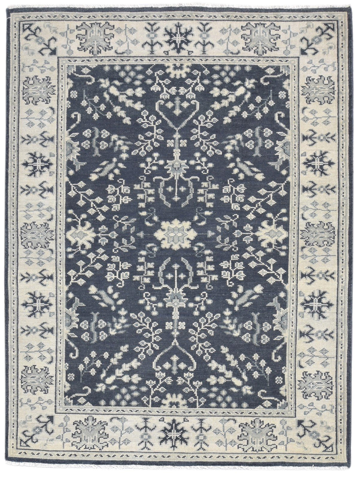Wool Charcoal Rug 5X7 Persian Hand Knotted Sarouk-Indian Oriental Room Size Area Rug
