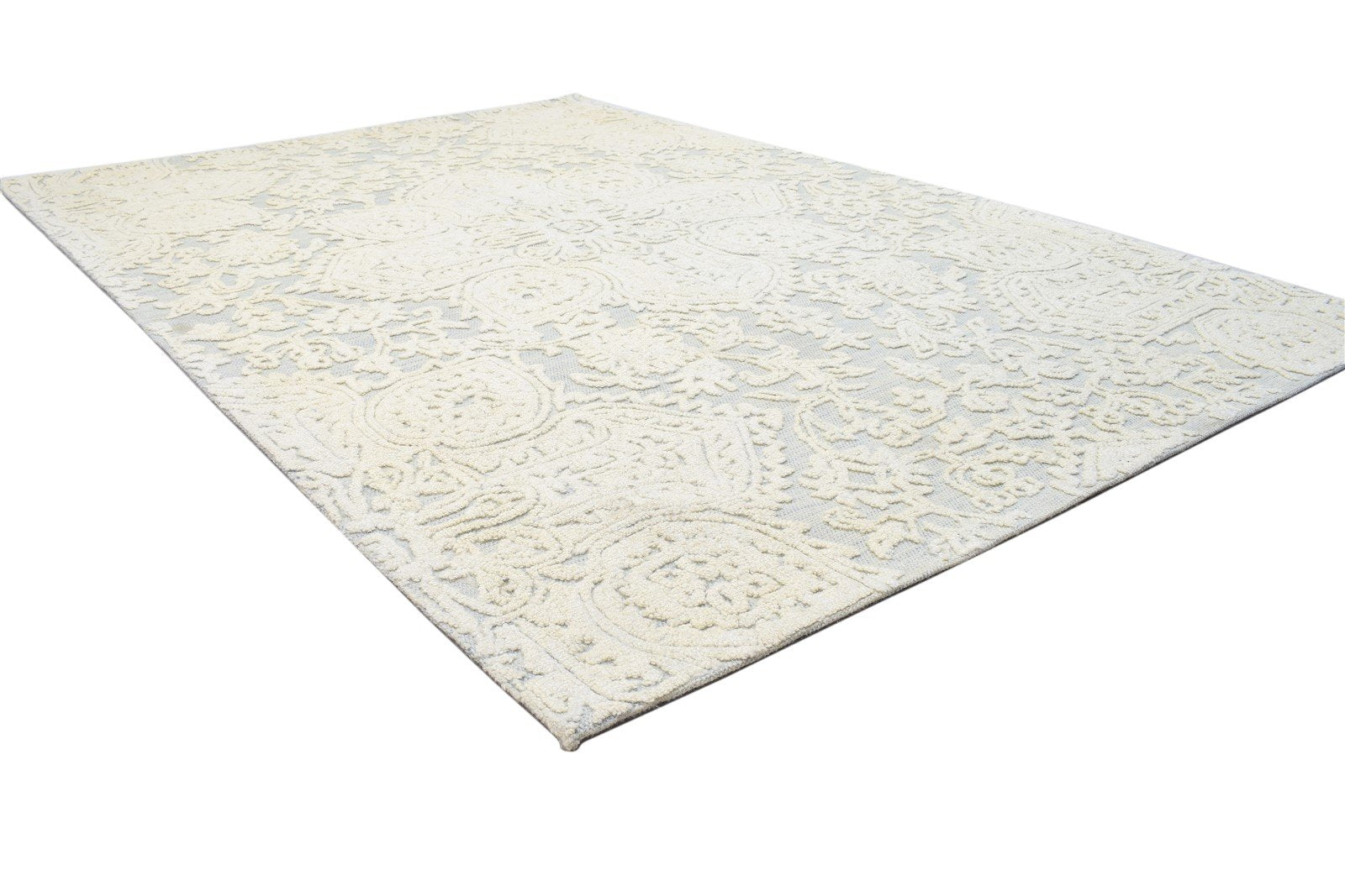 5' X 8' Rug Wool Ivory Modern Hand Tufted French Floral Room Size Carpet Area Rug