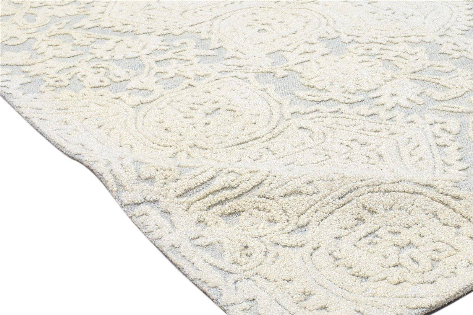5' X 8' Rug Wool Ivory Modern Hand Tufted French Floral Room Size Carpet Area Rug