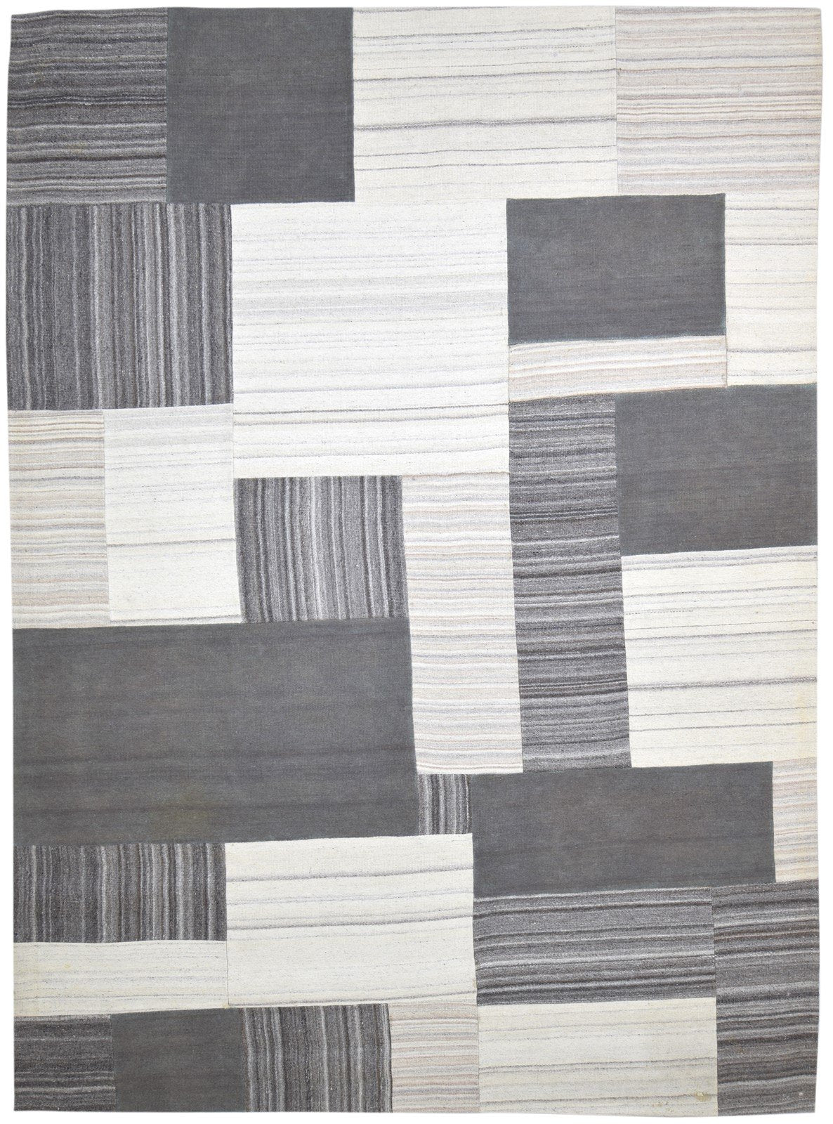 Hand Tufted Grey Wool Rug 8' X 11' Modern Scandinavian Geometric Large Carpet Area Rug