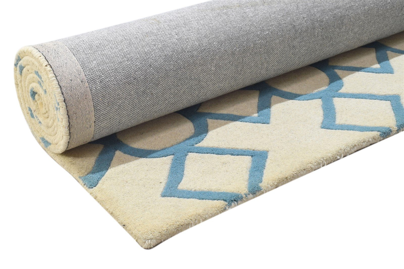 Hand Tufted Blue Wool Rug 5' X 8' Modern Moroccan Geometric Room Size Carpet Area Rug