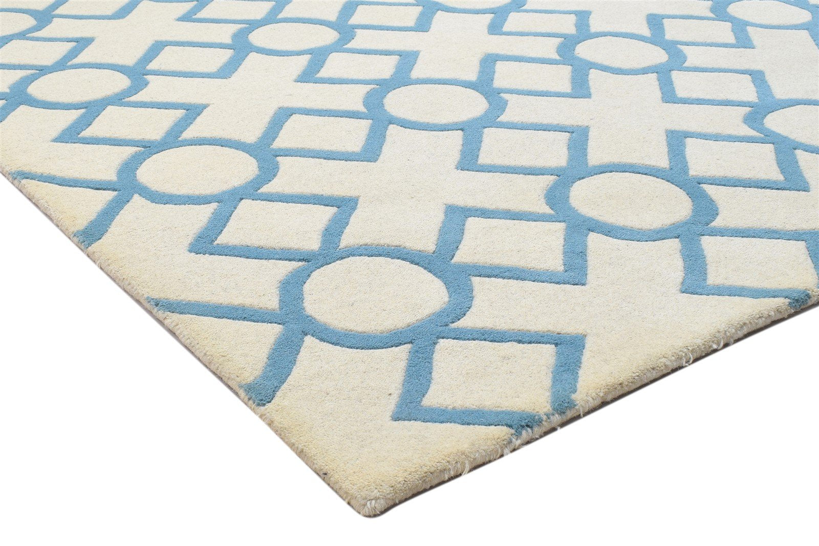 Hand Tufted Blue Wool Rug 5' X 8' Modern Moroccan Geometric Room Size Carpet Area Rug