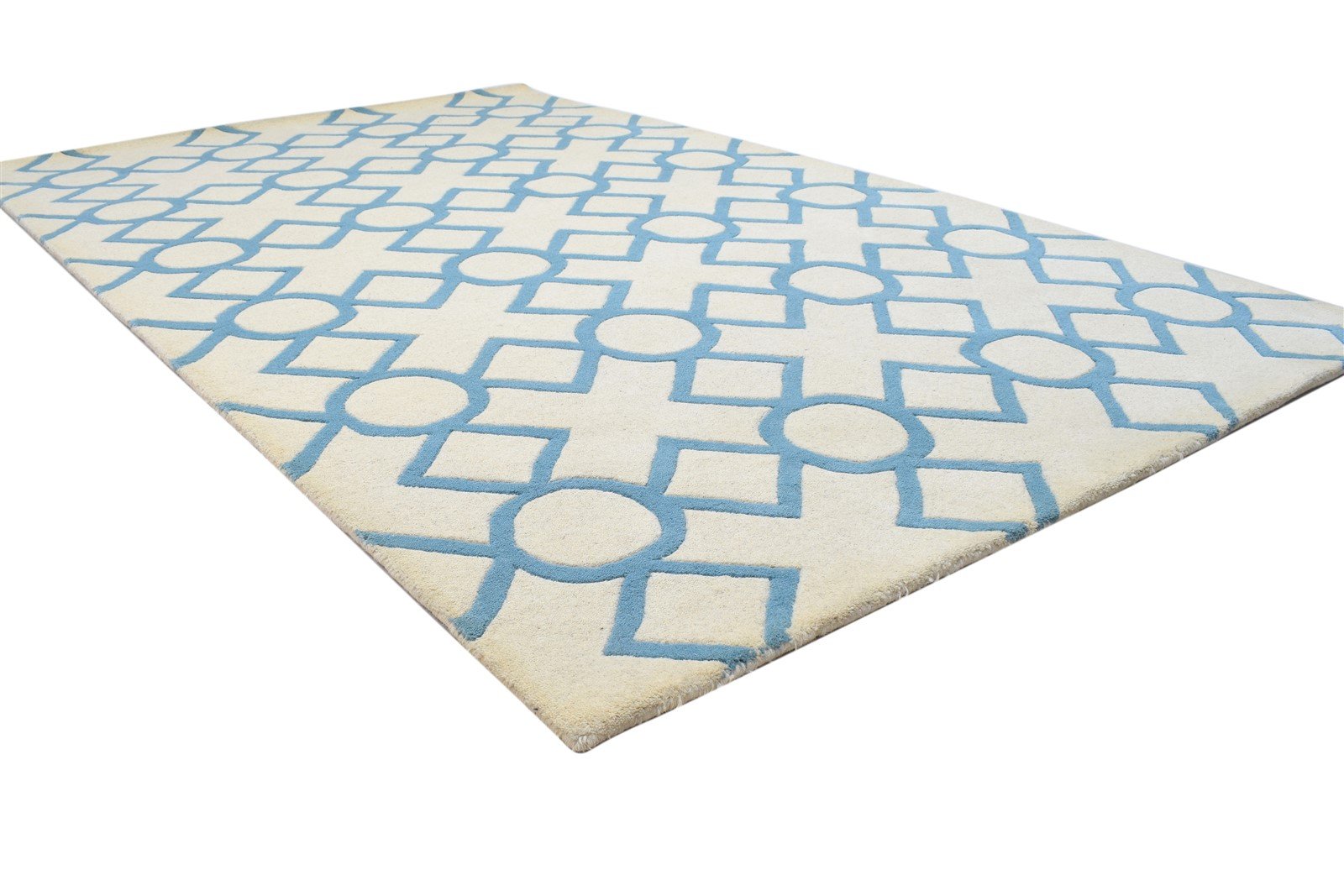 Hand Tufted Blue Wool Rug 5' X 8' Modern Moroccan Geometric Room Size Carpet Area Rug