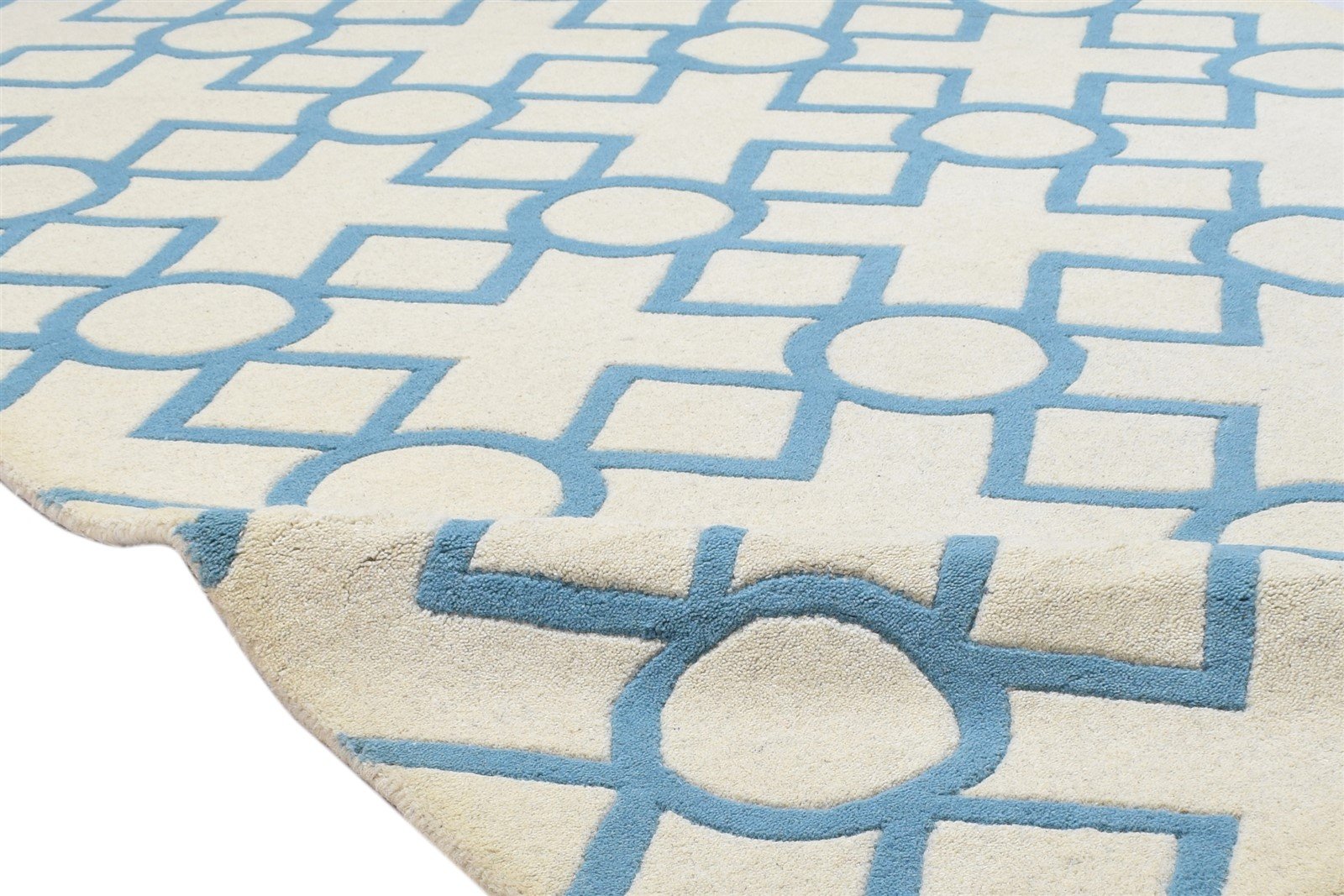 Hand Tufted Blue Wool Rug 5' X 8' Modern Moroccan Geometric Room Size Carpet Area Rug