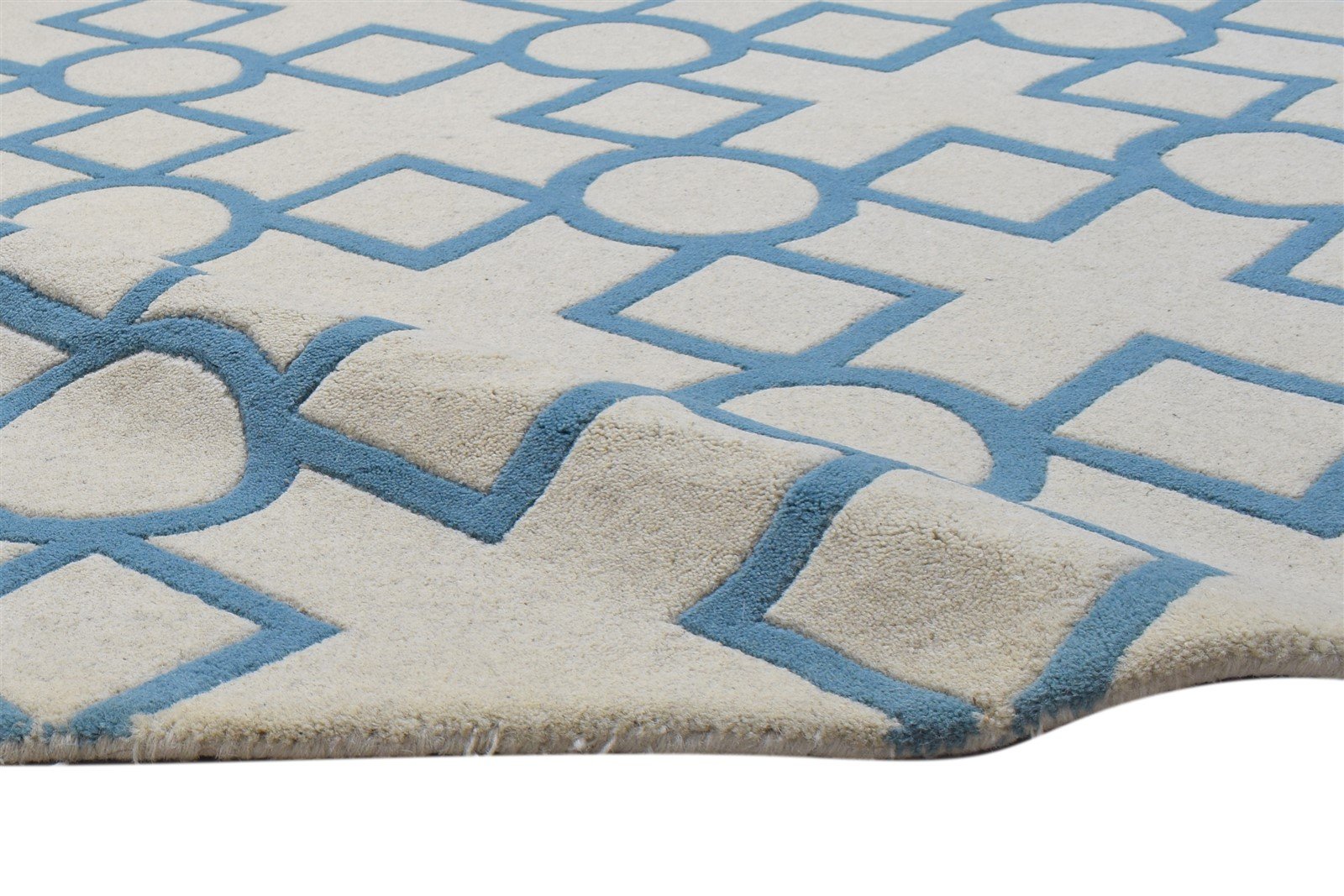 Hand Tufted Blue Wool Rug 5' X 8' Modern Moroccan Geometric Room Size Carpet Area Rug
