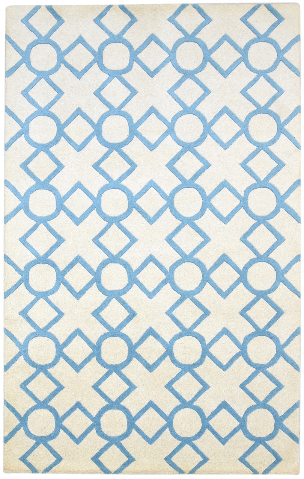Hand Tufted Blue Wool Rug 5' X 8' Modern Moroccan Geometric Room Size Carpet Area Rug