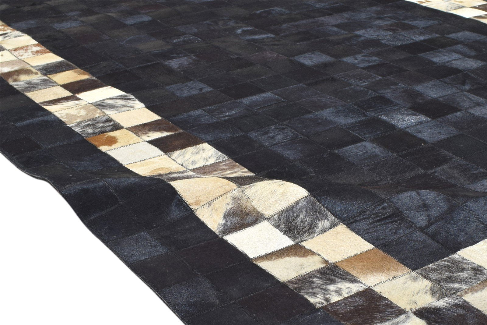 Leather / Cotton Charcoal Rug 5X7 Modern Hand Woven Geometric Room Size Area Rug