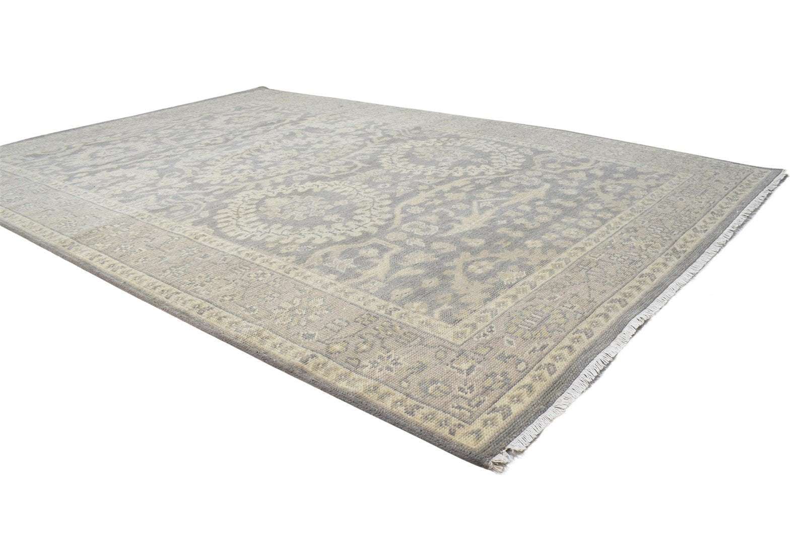 Hand Knotted Grey Wool Rug 6' X 8' Persian Nain Oriental Room Size Carpet Area Rug