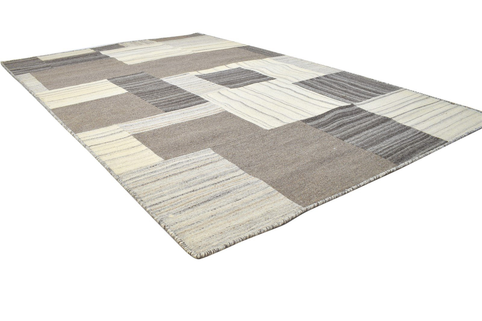 5X8 Rug Wool Brown Modern Hand Tufted Scandinavian Geometric Room Size Carpet Area Rug