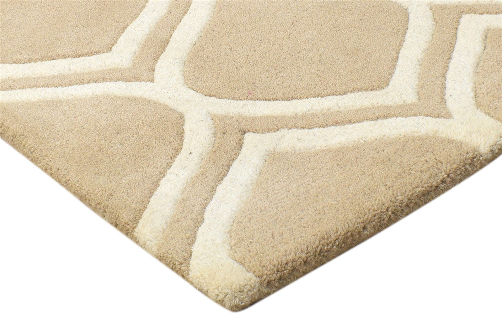2' X 2' Rug Wool Beige Modern Hand Tufted Moroccan Trellis Small Carpet Area Rug