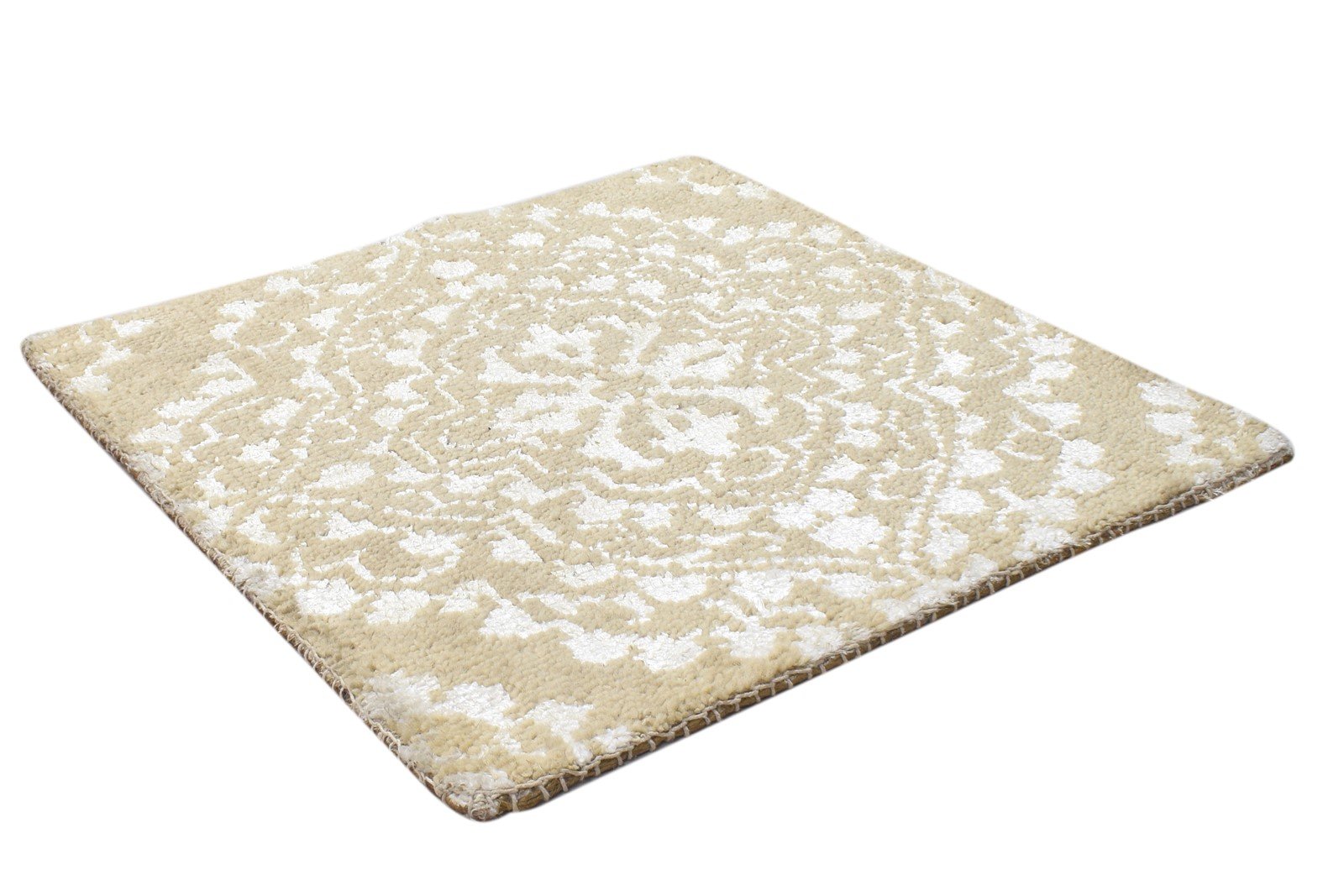 2' X 2' Rug Wool / Silk Brown Modern Hand Knotted Moroccan Floral Small Carpet Area Rug
