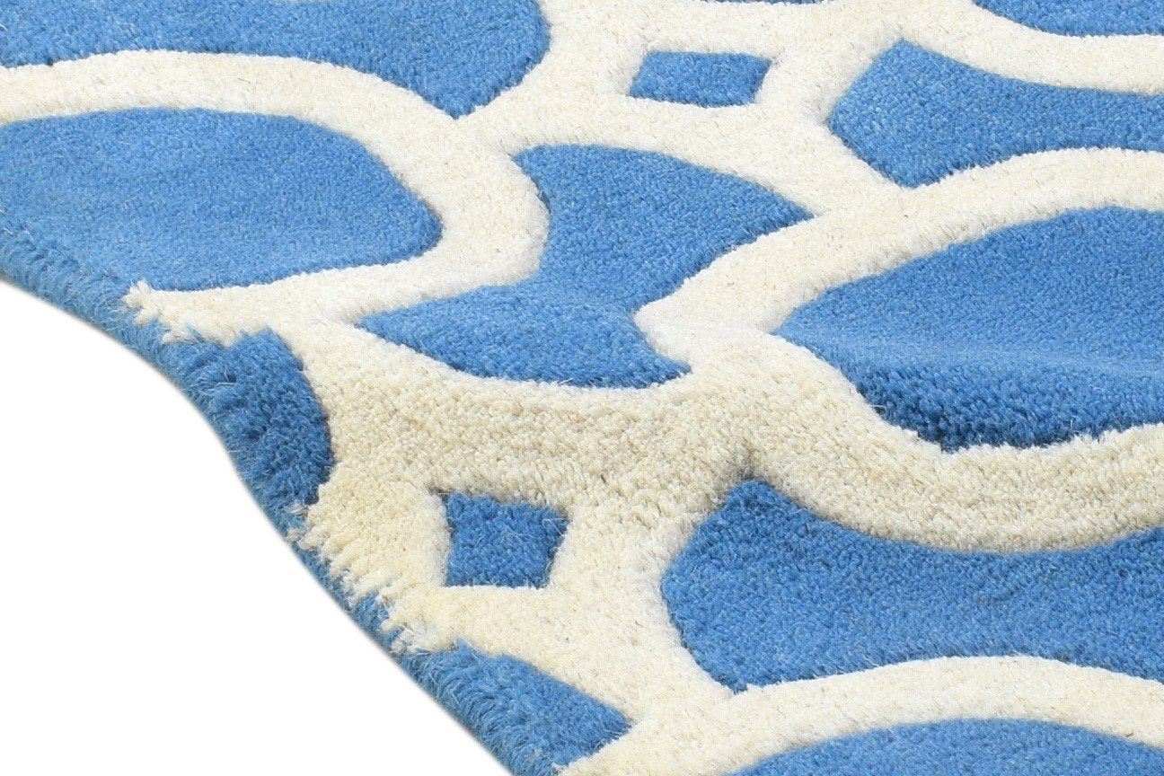 Hand Tufted Blue Wool Rug 2' X 2' Modern Moroccan Trellis Small Carpet Area Rug