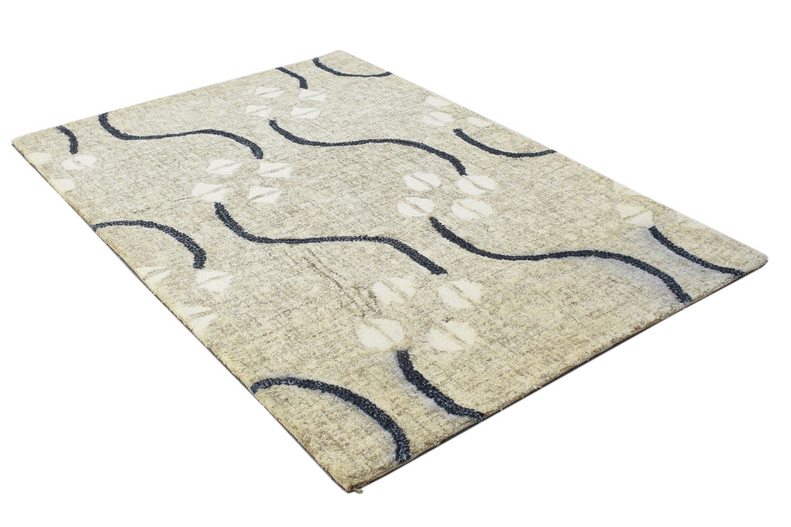Hand Tufted Beige Wool Rug 2' X 3' Modern French Trellis Small Carpet Area Rug