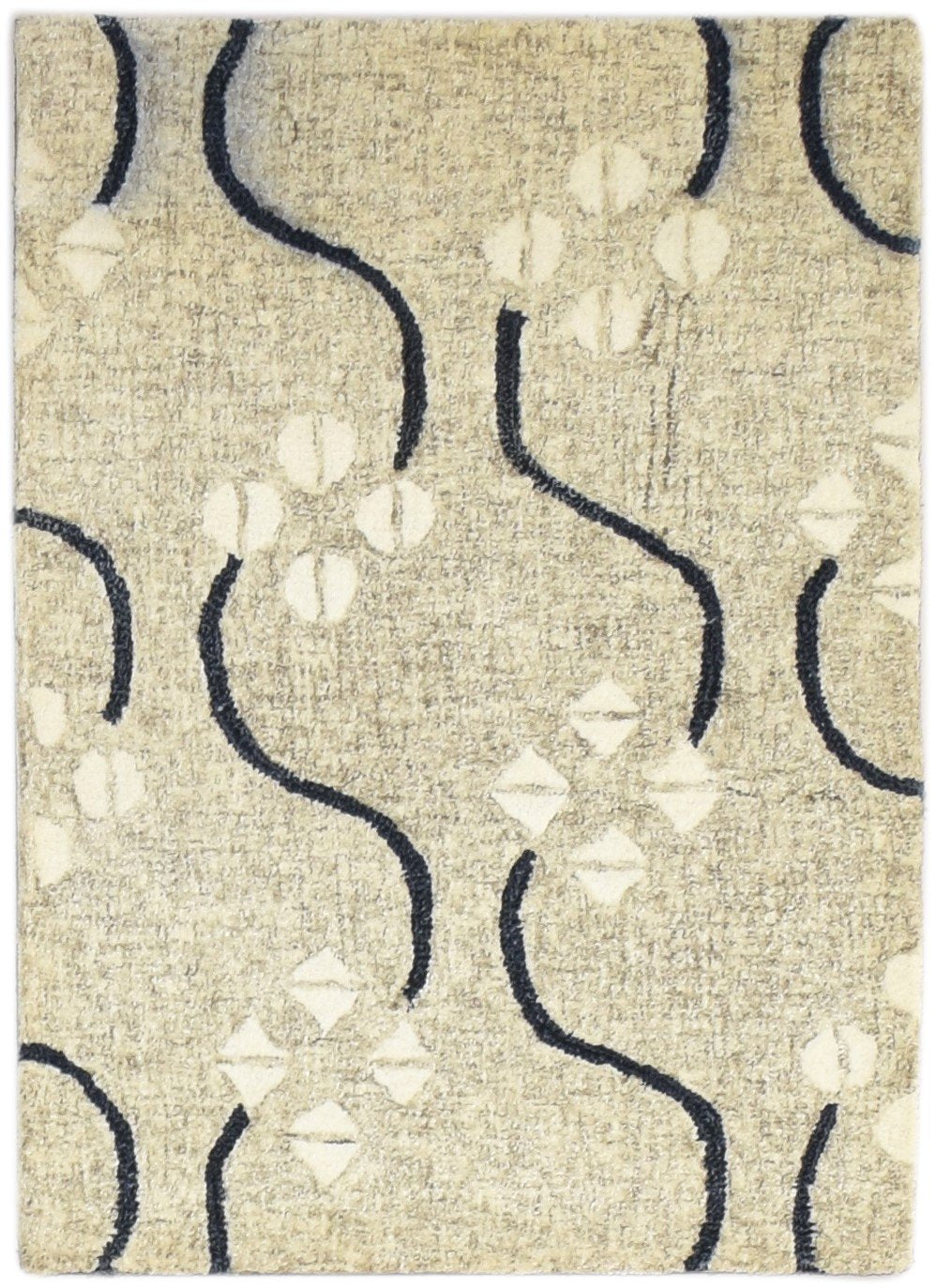 Hand Tufted Beige Wool Rug 2' X 3' Modern French Trellis Small Carpet Area Rug