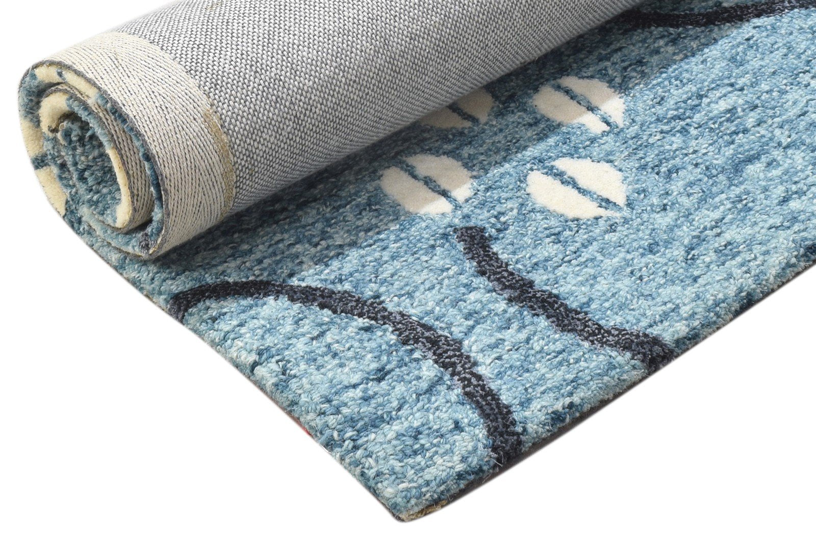 Wool Blue Rug 2' X 3' Modern Hand Tufted French Trellis Small Carpet Area Rug