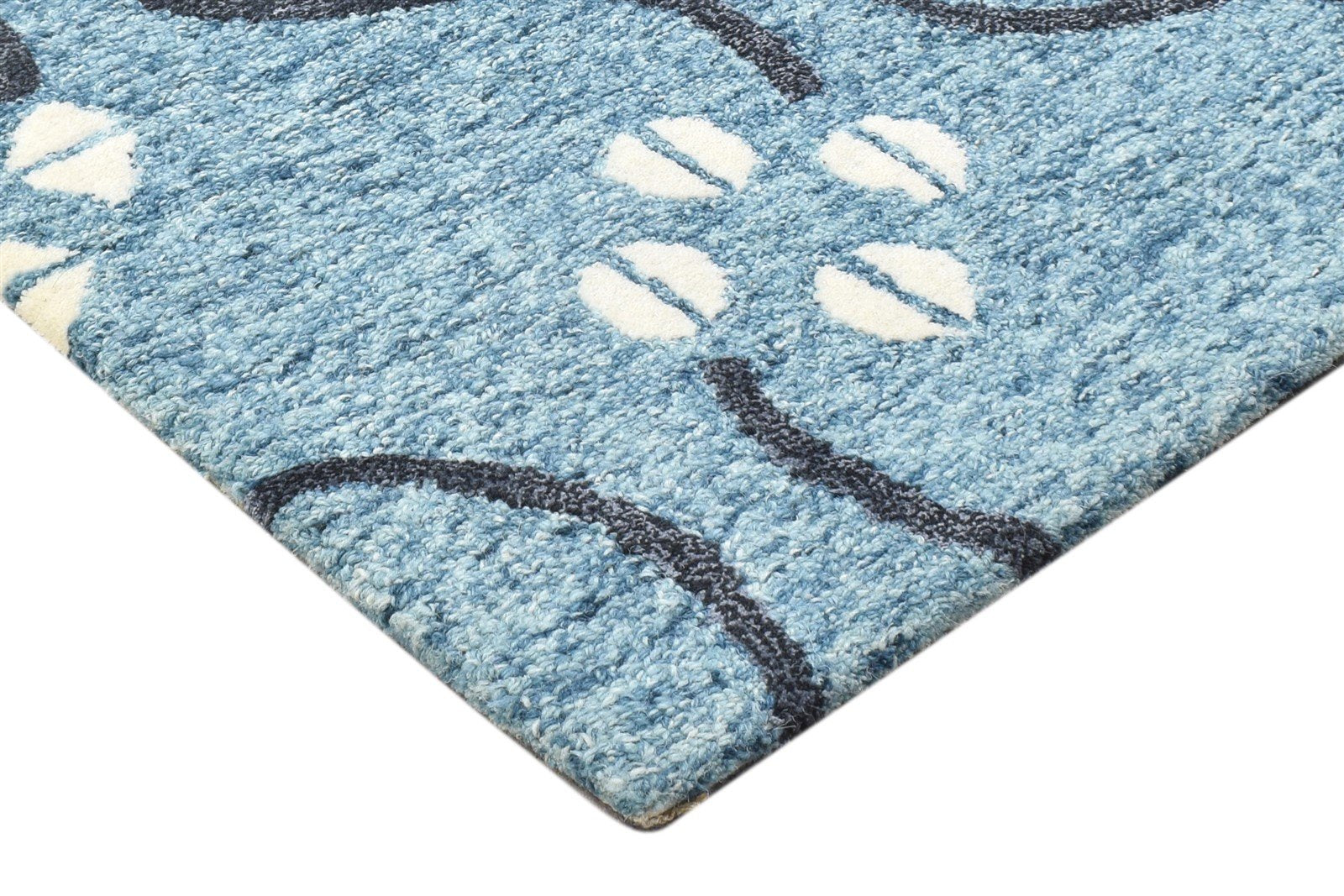 Wool Blue Rug 2' X 3' Modern Hand Tufted French Trellis Small Carpet Area Rug