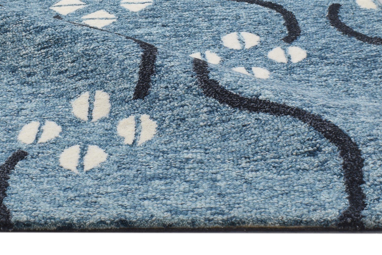 Wool Blue Rug 2' X 3' Modern Hand Tufted French Trellis Small Carpet Area Rug
