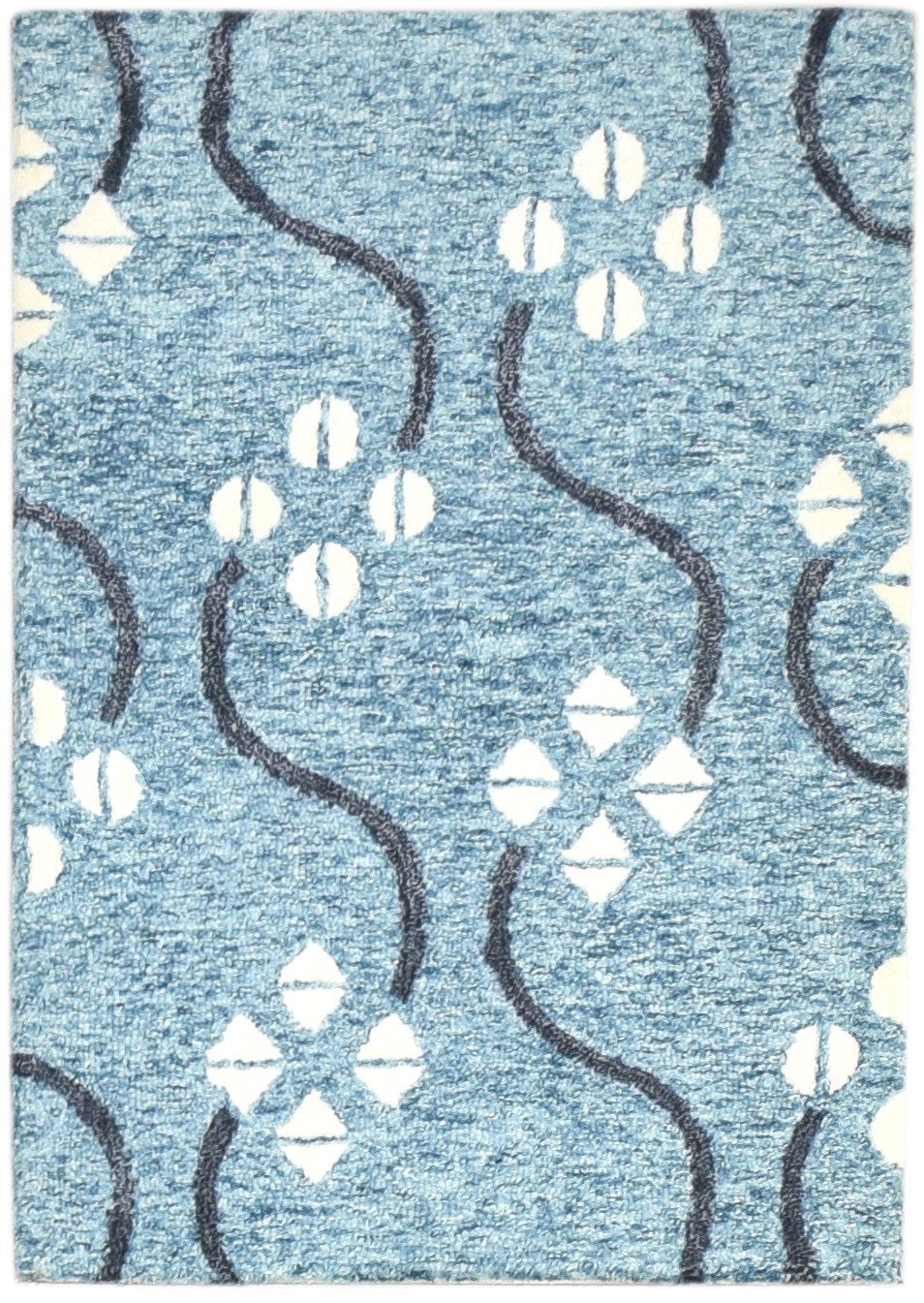 Wool Blue Rug 2' X 3' Modern Hand Tufted French Trellis Small Carpet Area Rug
