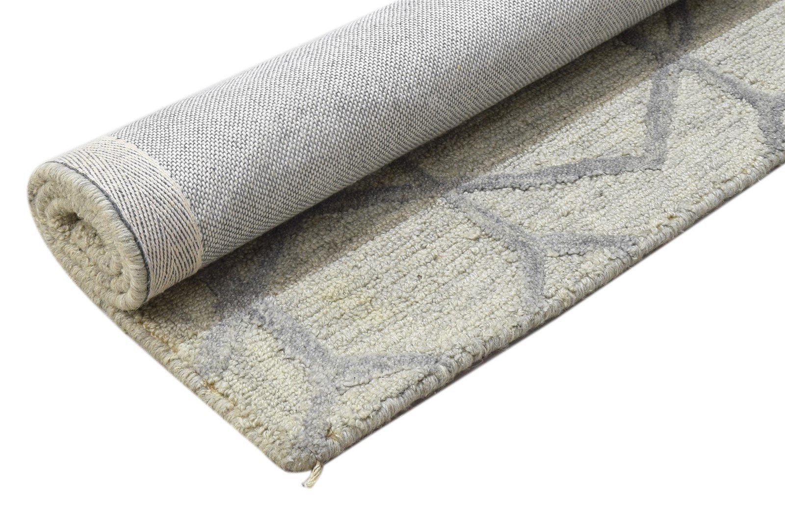 Hand Tufted Beige Wool Rug 2' X 3' Modern Scandinavian Trellis Small Carpet Area Rug
