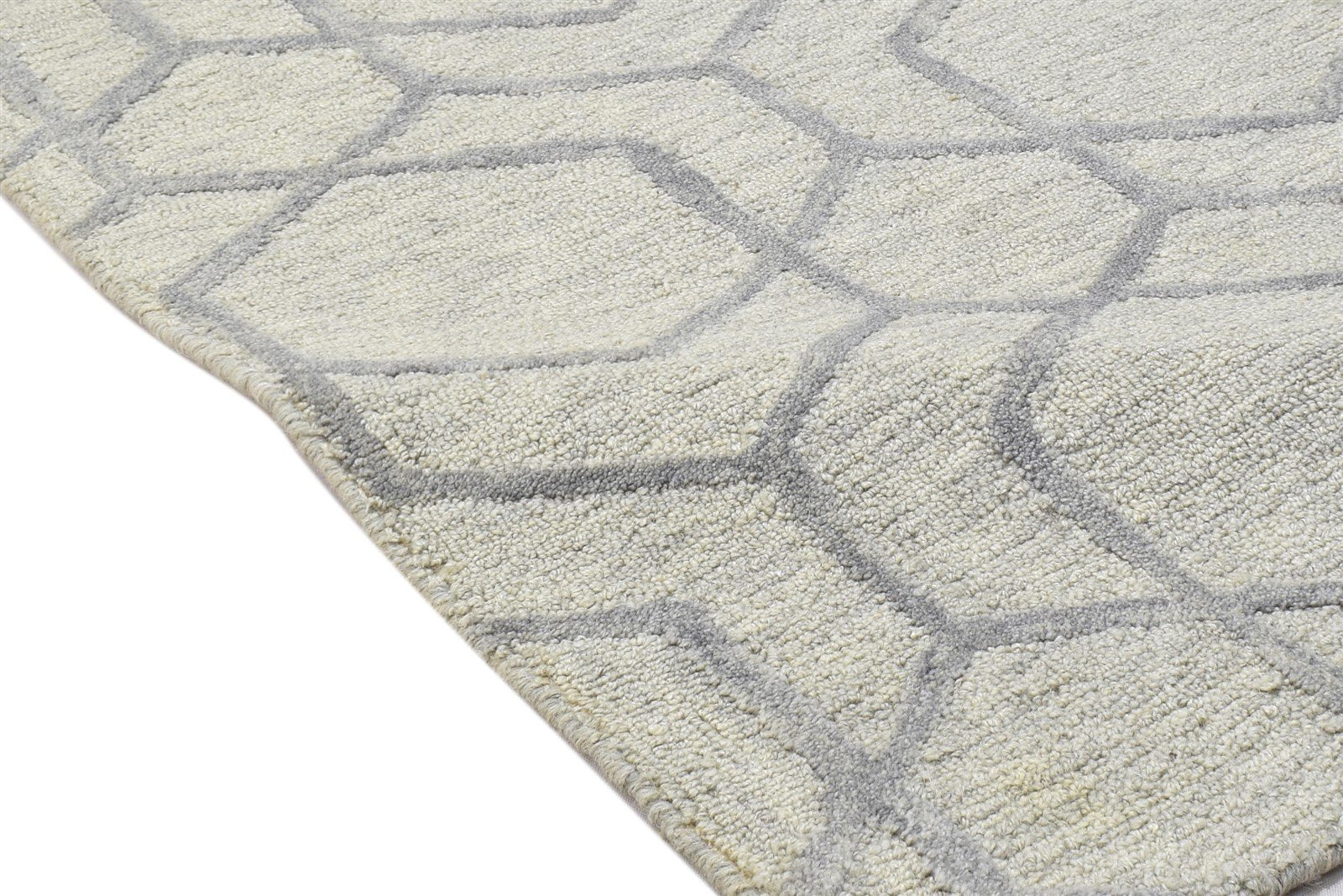 Hand Tufted Beige Wool Rug 2' X 3' Modern Scandinavian Trellis Small Carpet Area Rug