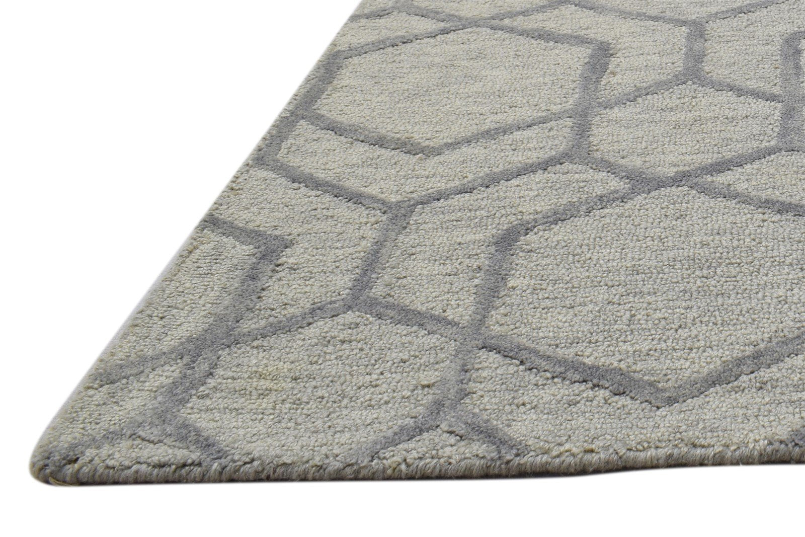 Hand Tufted Beige Wool Rug 2' X 3' Modern Scandinavian Trellis Small Carpet Area Rug