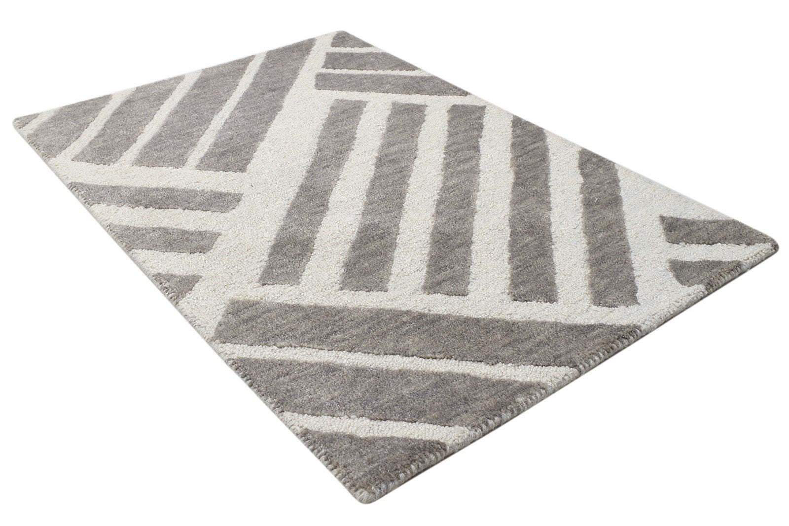 2' X 3' Rug Wool Brown Modern Hand Tufted Scandinavian Geometric Small Carpet Area Rug