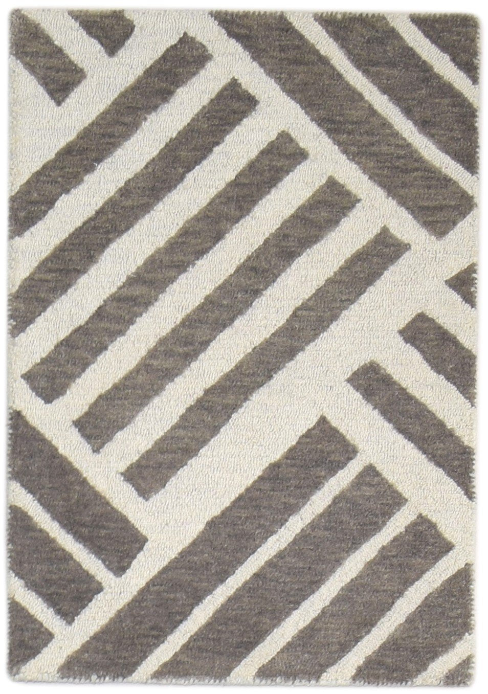 2' X 3' Rug Wool Brown Modern Hand Tufted Scandinavian Geometric Small Carpet Area Rug