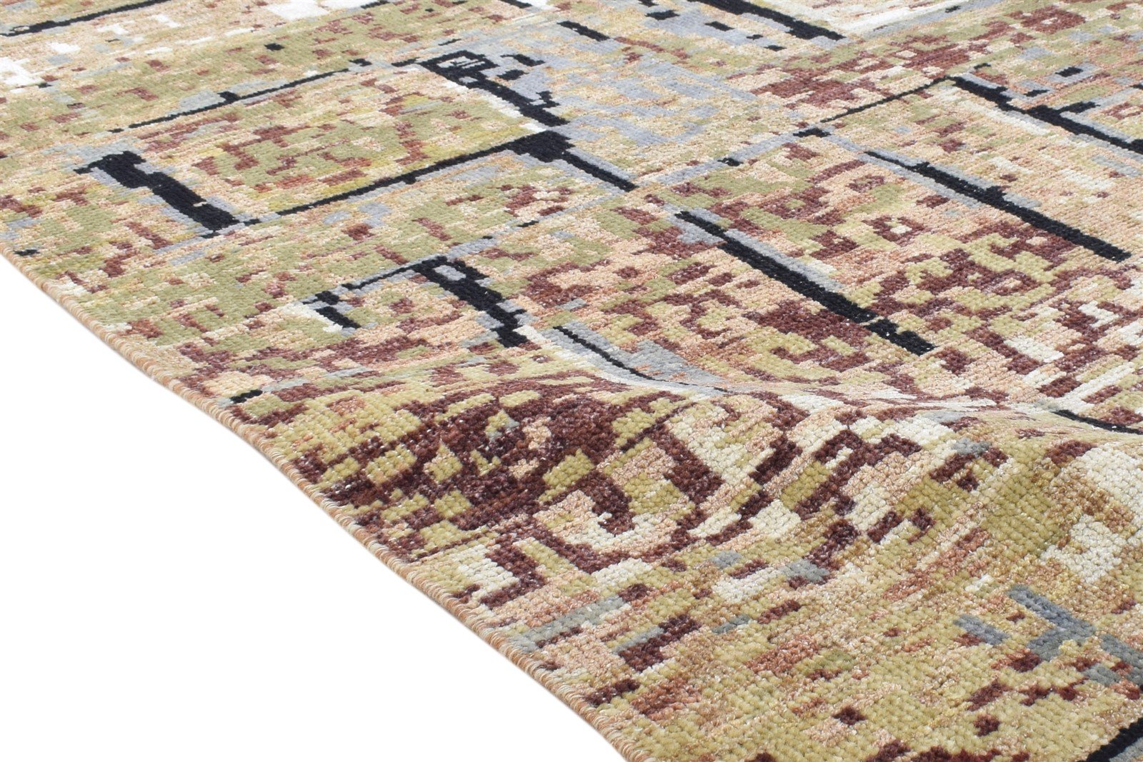 Hand Knotted Sage Wool Rug 4' X 6' Modern Indian Abstract Room Size Carpet Area Rug