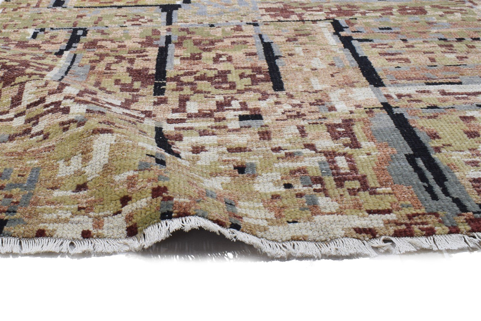 Hand Knotted Sage Wool Rug 4' X 6' Modern Indian Abstract Room Size Carpet Area Rug