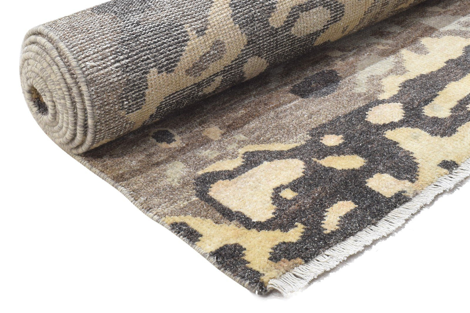 Wool Brown Rug 3' X 10' Modern Hand Knotted Indian Abstract Small Runner Area Rug