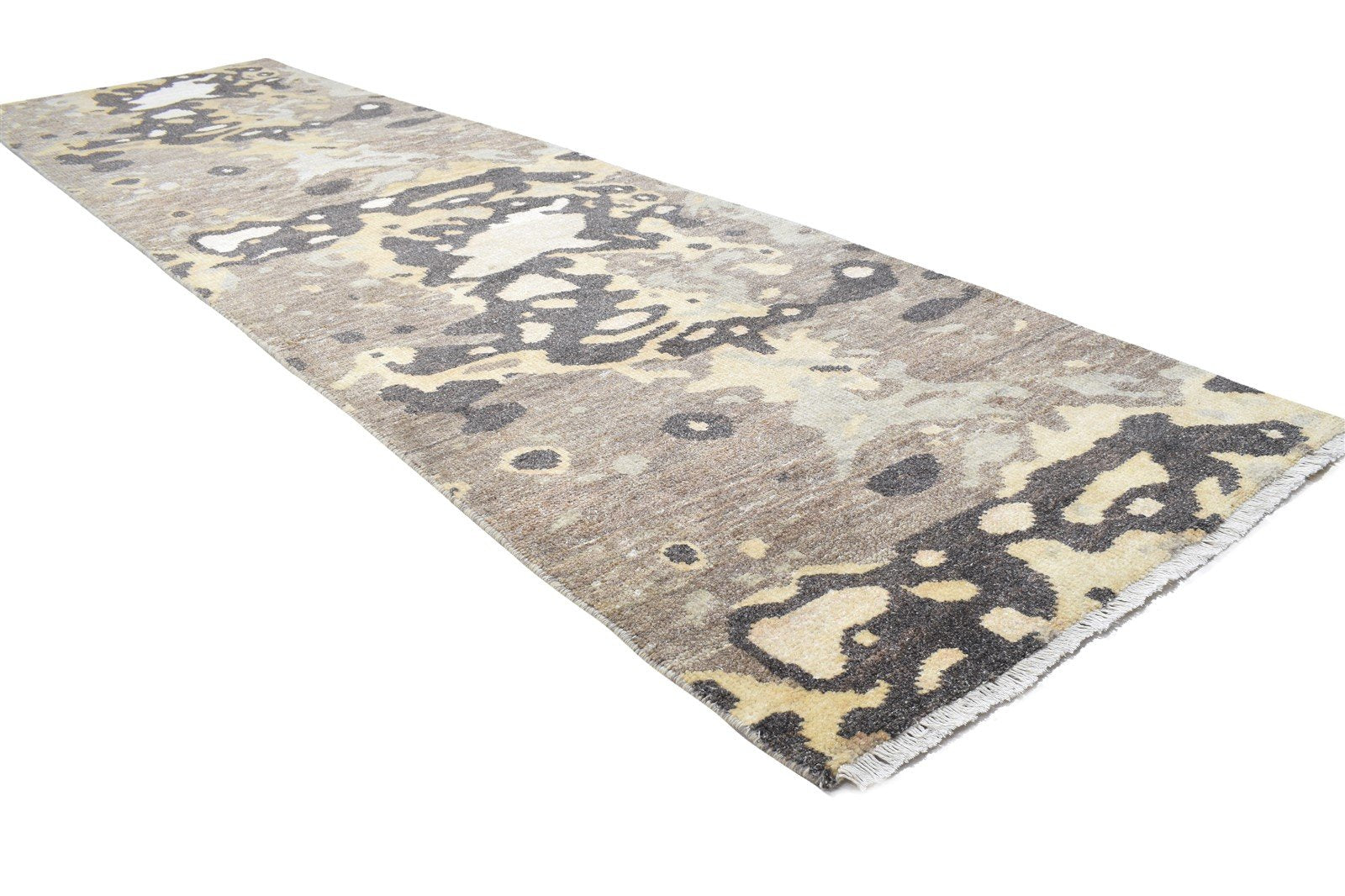 Wool Brown Rug 3' X 10' Modern Hand Knotted Indian Abstract Small Runner Area Rug
