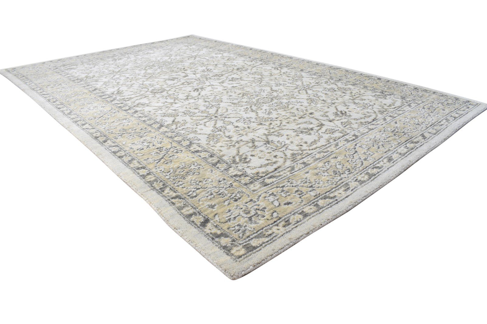 Jacquard Loom Cream Wool Silk Rug 5X8 Modern Oushak Oriental Room Size Carpet Area Rug
